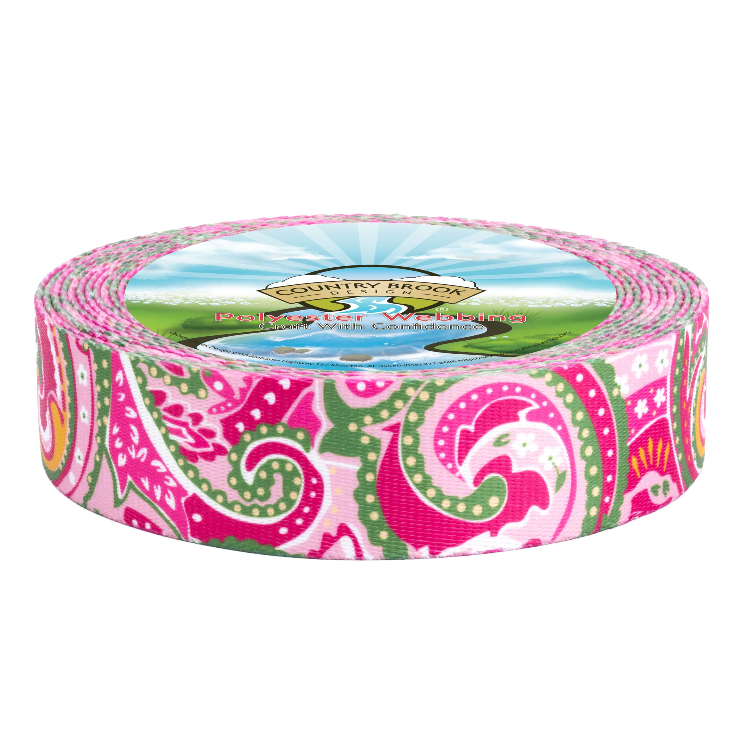 Country Brook Design - Pink Paisley Polyester Webbing (1 Inch, 5 Yards)