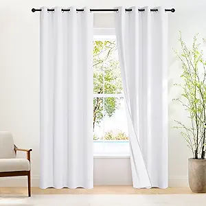 NICETOWN 100% Blackout Window Curtain Panels, Thermal Insulated Full Light Blocking Drapes with White Liner, 84 inches Drop Thermal Insulated Draperies (Pure White, 1 Piece, 66 inch Wide)