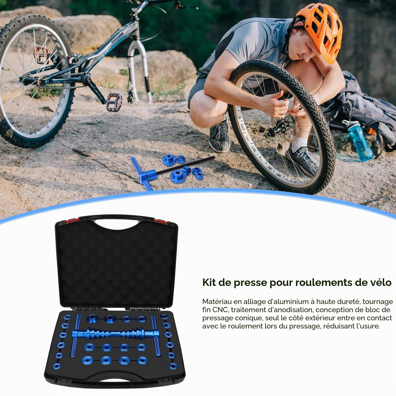 Wanocean Ensemble de presse pour roulement de pédalier, Ensemble de presse pour roulement intérieur de vélo, Outil d'insertion de roulement, Outil de montage de moyeu VTT, Outil d'installation