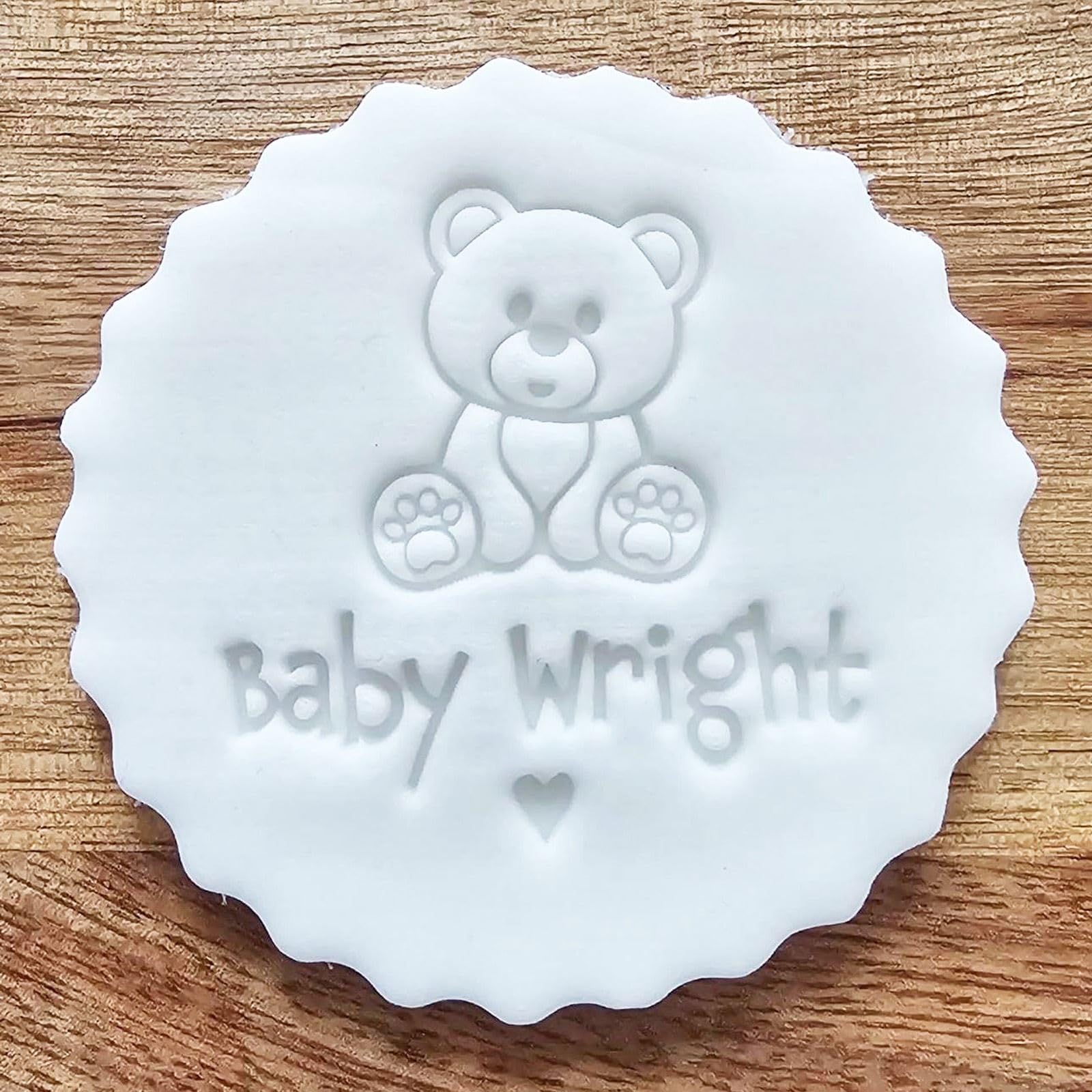 Luck and Luck Personalised Teddy Embosser, Birthday Cupcake Cookie Icing Stencil, 1st Birthday Embosser, Baby Shower Embosser ANY WORDS