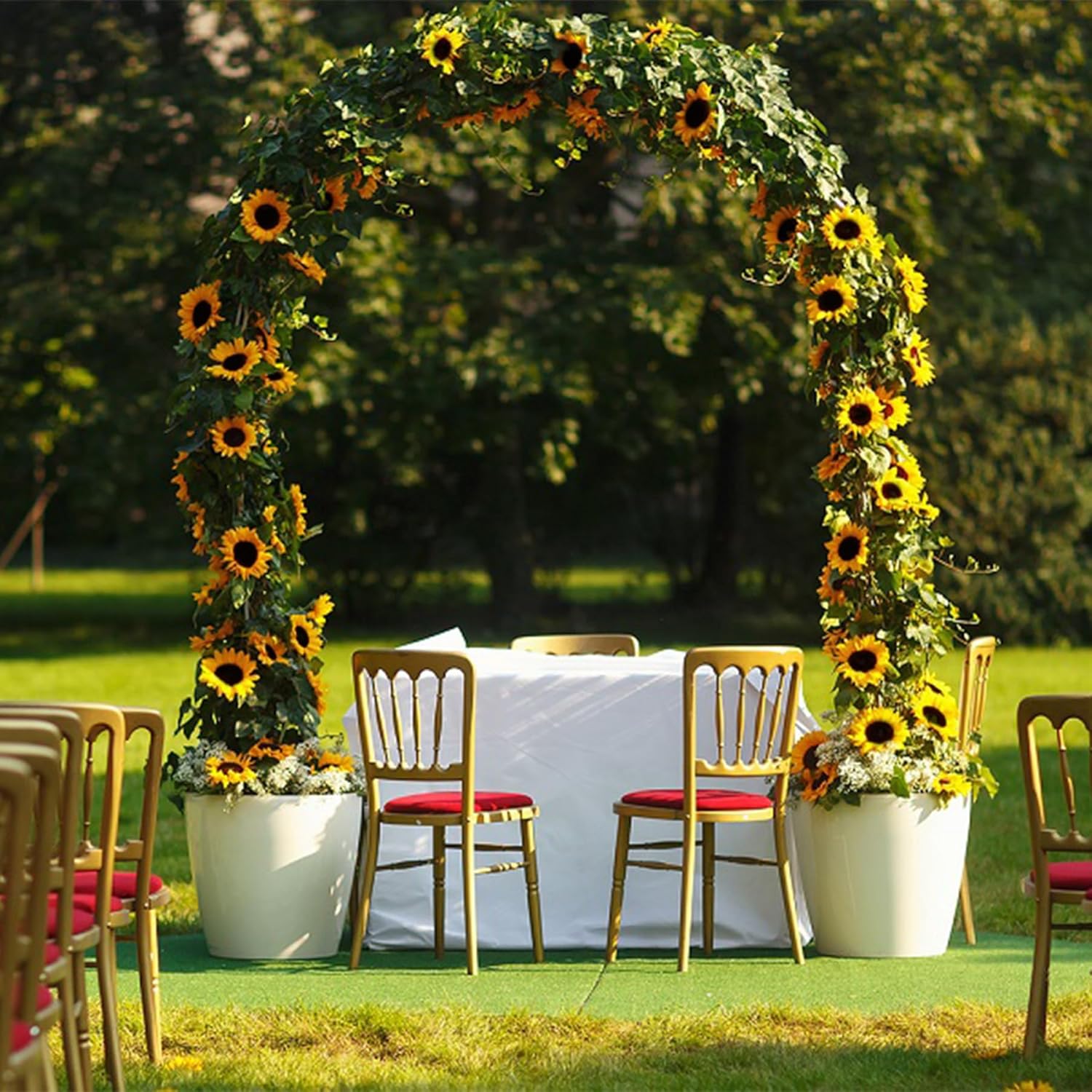 8 Pack Artificial Sunflower Garland Decor,Fake Sunflowers Outdoor Hanging Vines with Green Leaves,Silk Flower Garlands for Birthday Tables Centerpieces Party Wedding Decortions