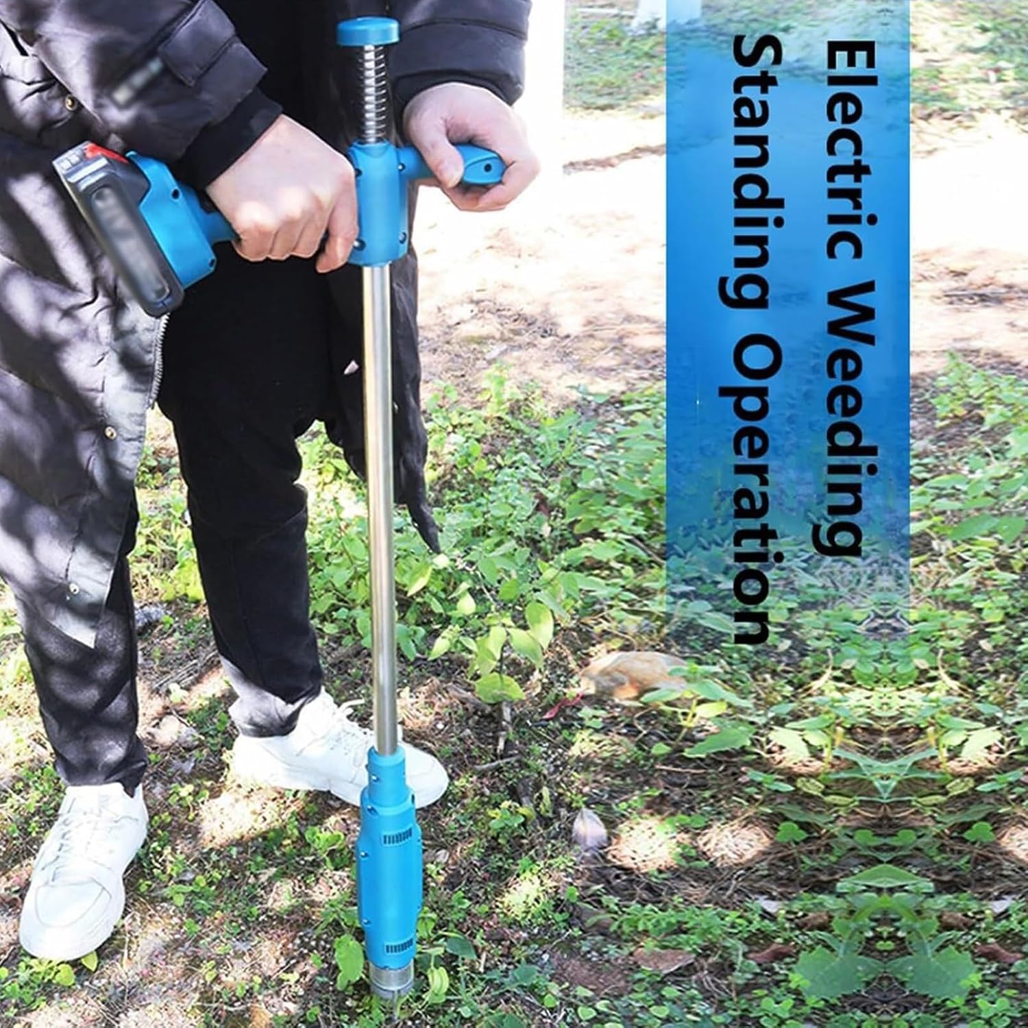 Desmalezador eléctrico inalámbrico, de pie para jardín, con Cabezal de 3 Garras, Ancho de Trabajo de 30 cm, para césped y jardín.