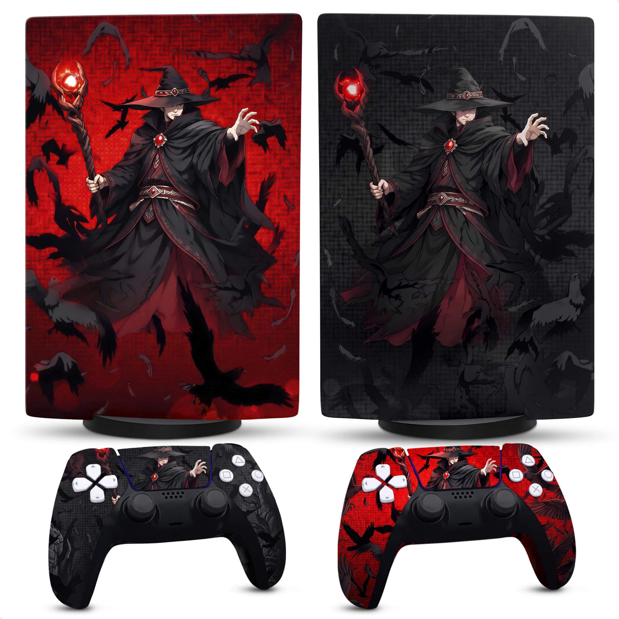 PS5 Skin for Console Disc Version and 2 Controllers, Red Anime Decal Red Skin Disc Version