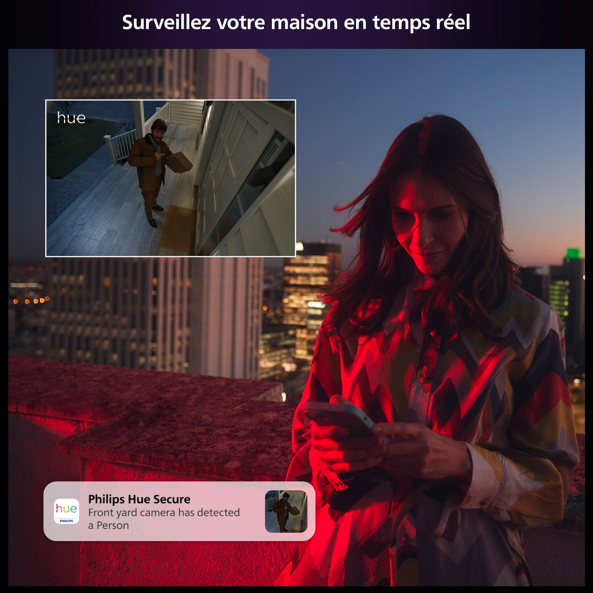 Philips Hue Secure, Caméra HD 1080P sans Fil, Utilisation intérieure ou extérieure, contrôle avec Une Seule Application, Blanc