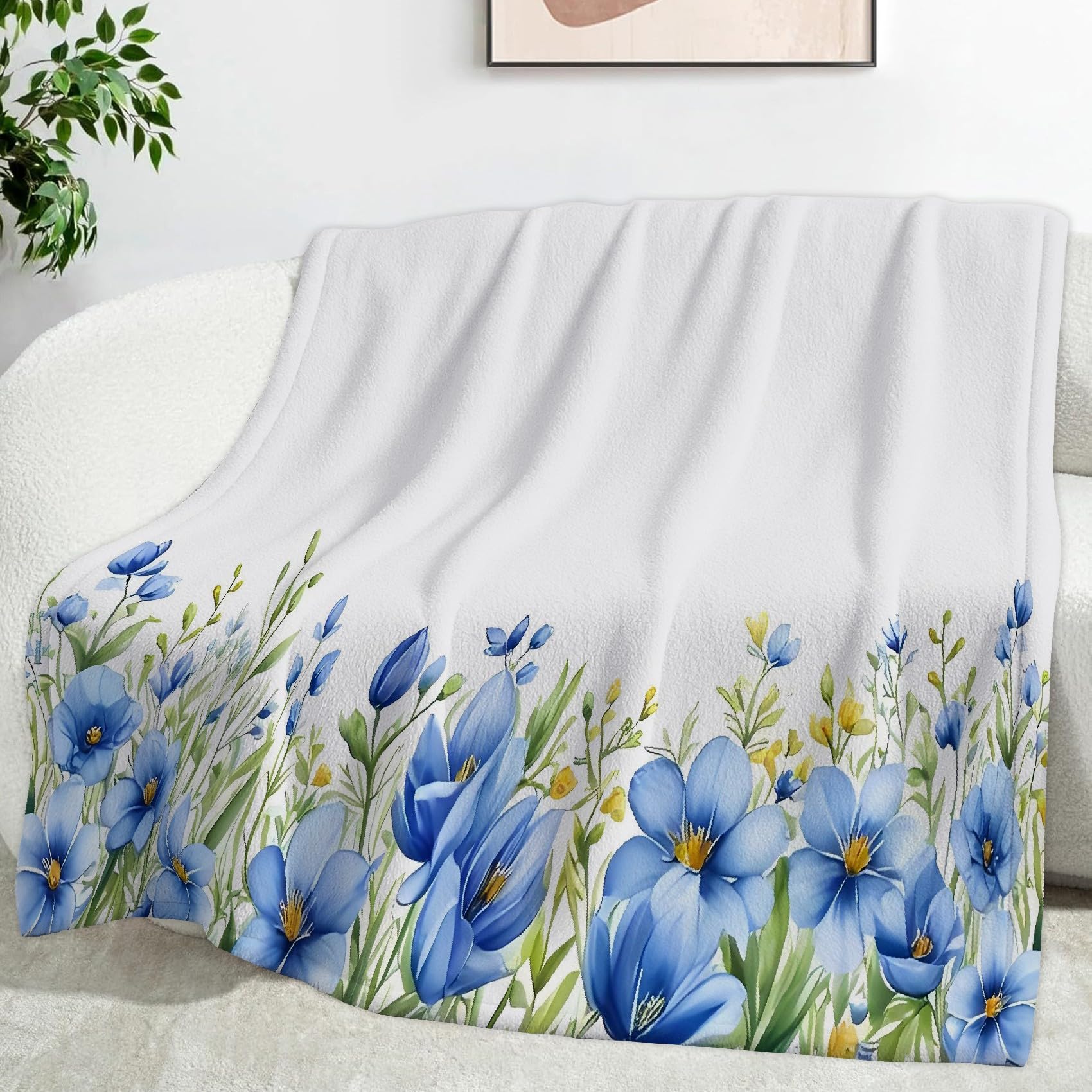 Générique Pled polarowy w kwiatowy wzór, rośliny, koc polarowy 220 x 240, łóżko 2-osobowe, duży rozmiar, koce i narzuty bardzo miękkie flanelowe SF906
