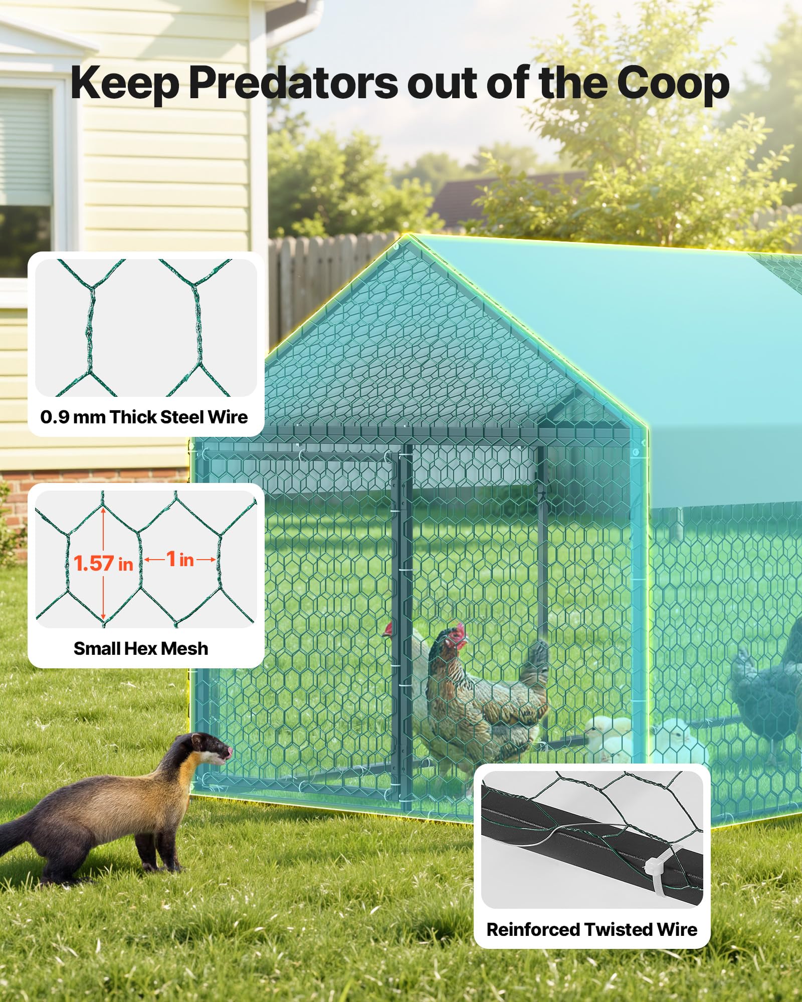 VEVOR Gallinero para Exterior, 1,0 x 2,0 x 1,0 m, Corral para Gallinas con Techo a Dos Aguas, con Cubierta Impermeable y 2 Puertas, Compatible con Ponedero de Madera, Gallinero Pequeño para 4-6 Pollos