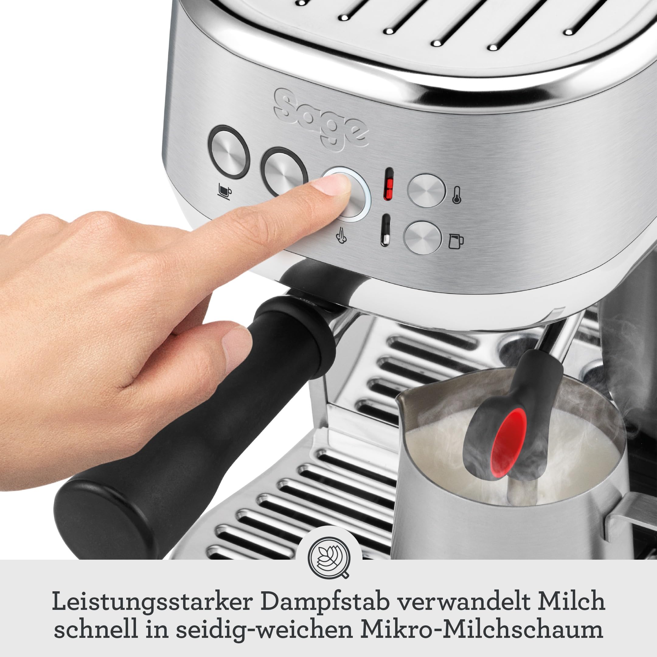 Sage - The Bambino Plus - Kompakte Kaffeemaschine mit automatischem Milchaufschäumer - 9 Bar, 1,9 l Wassertank - Siebträgermaschine - 3 Einstellungen für Textur & Temperatur - Schwarzer Edelstahl