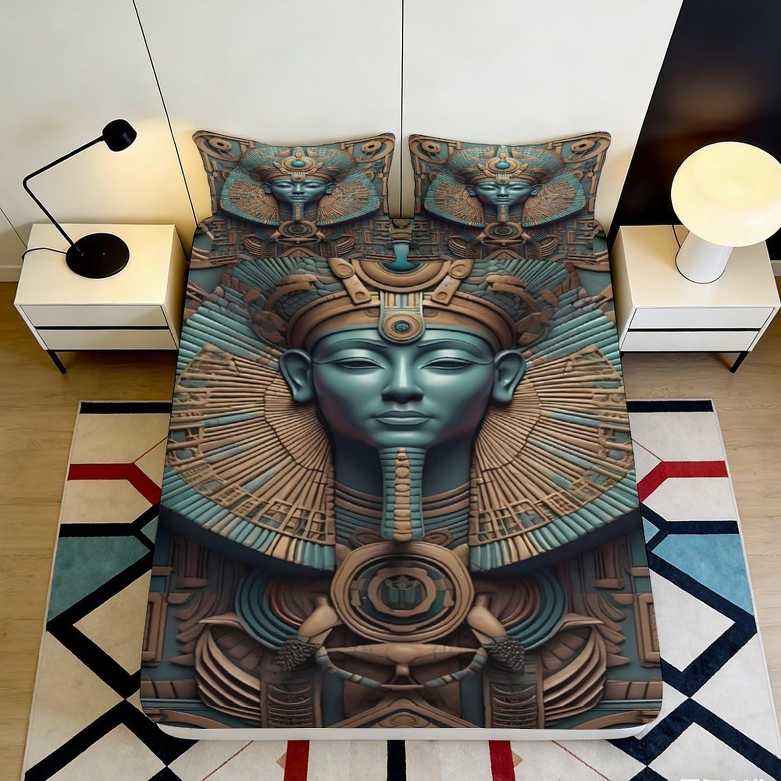 Pnayamiorkfel Style-1 3D Printed Egyptian Pharaoh Fitted Sheet Microfiber Soft Breathable Ancient Sphinx Bed Cover For Bedroom Decor 90X200x25cm