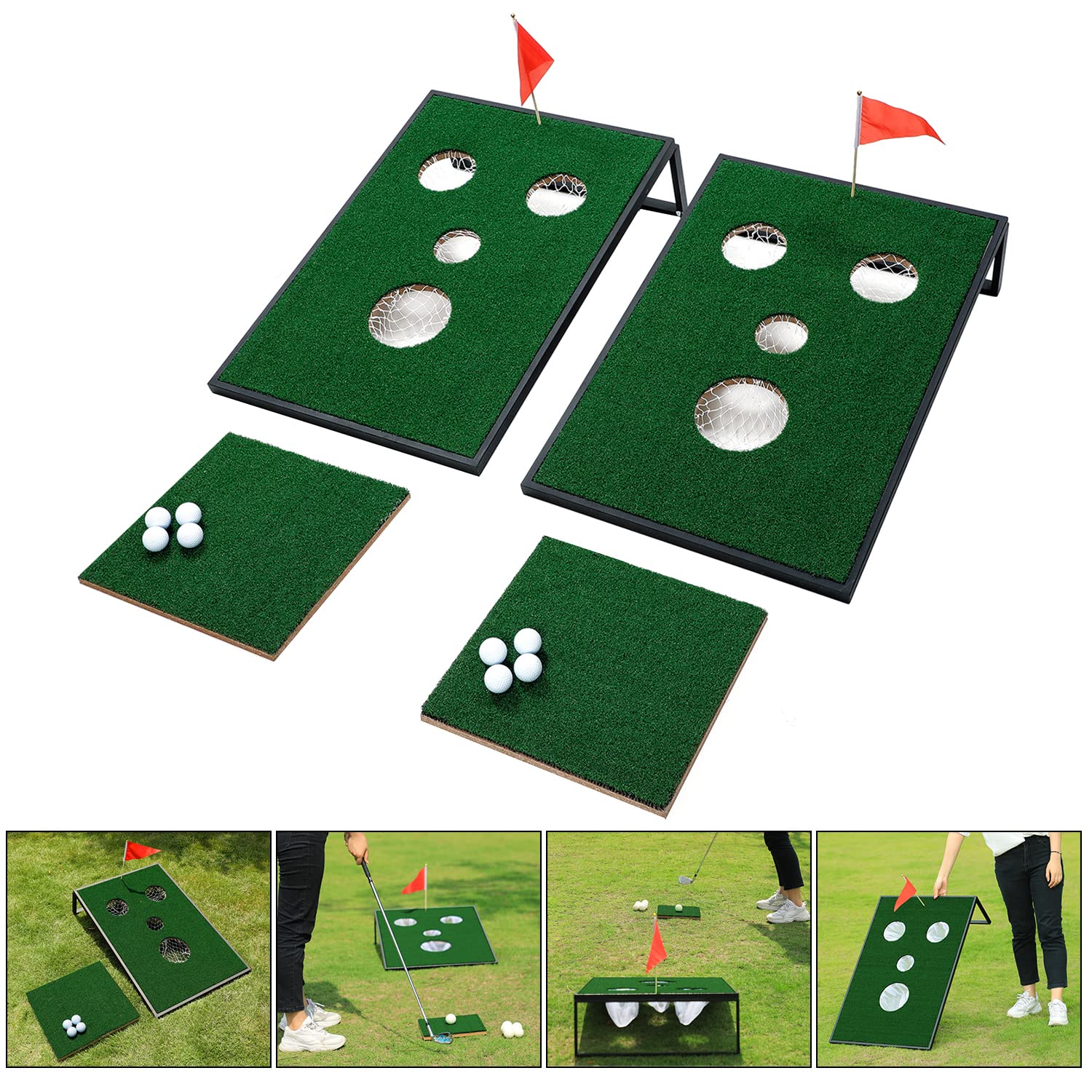 Golf Cornhole Game Set Combined Pong Game, Chipping Yard Game Boards with Chipping Mats & Golf Balls for Tailgate, Ideal Gift for Family, Golfer and Friends