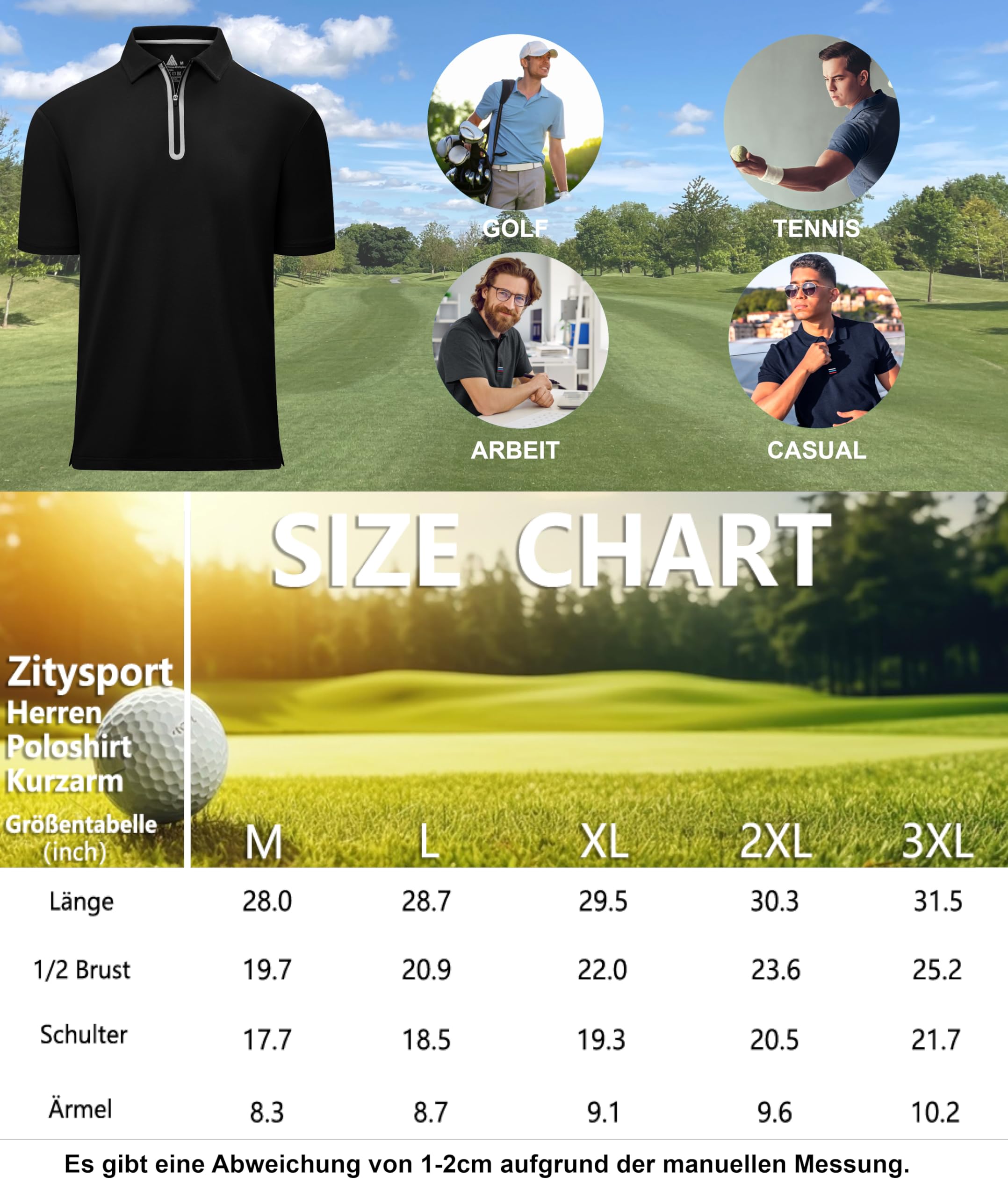 zitysport Homme Polo Manches Courtes Respirant Golf Zippé Polo Homme Polo avec Fermeture éclair d'été Shirts Casual Sport Basic Regular Fit T-Shirt