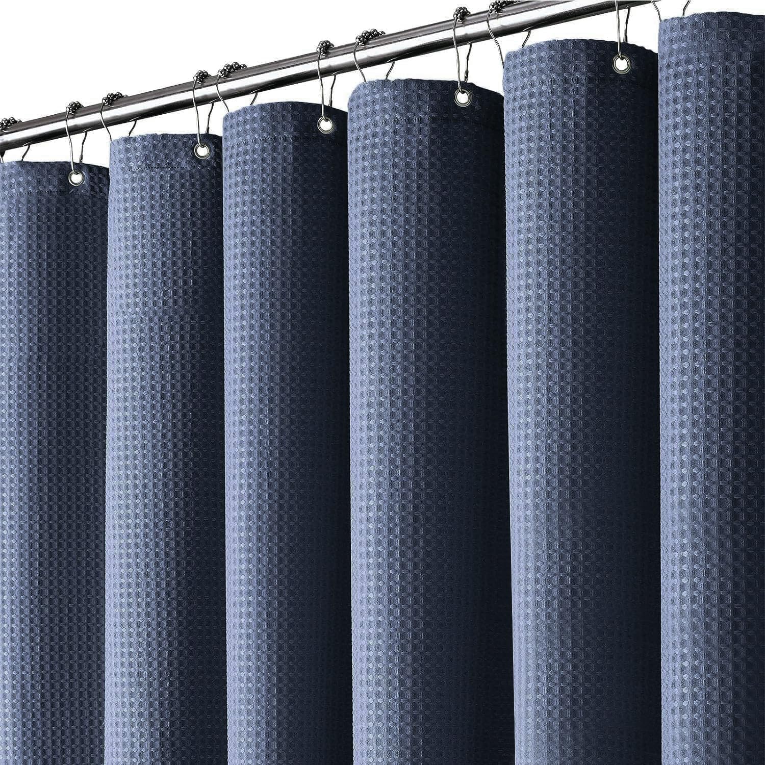 Inhousolu Home Decor Navy Blue Inhousolu Fabric Shower Curtain Waffle Weave, 230 Gsm Heavy Duty, Weighted Hem, Metal Hooks, Water Repellent, Machine Washable, Hotel Spa Luxury Bath Curtain Set (, W 72" X L 72" (1 Panels))