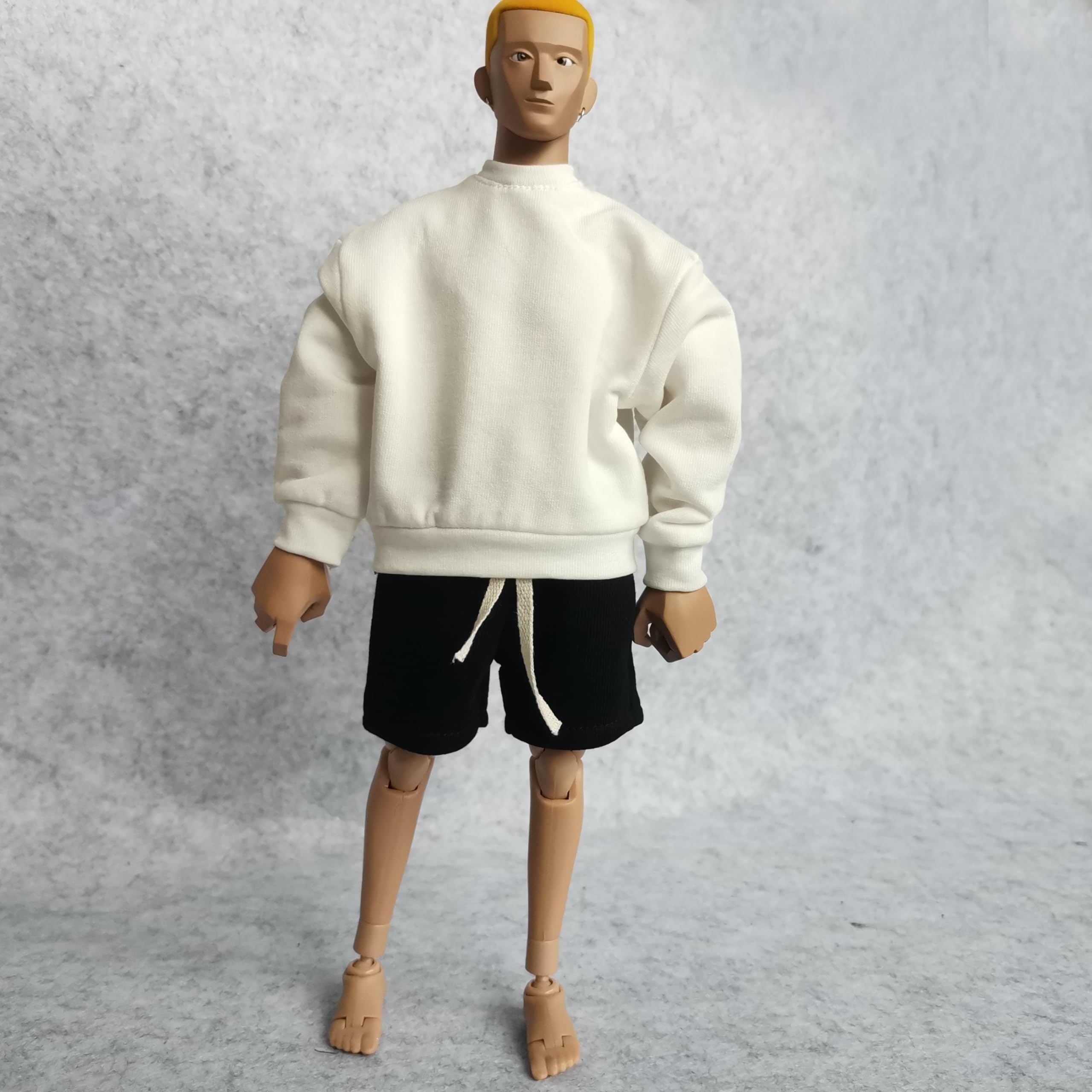 1/6 Custom Scale Man Sweatshirt + Short Pant Outfit for 12" Male Action Figure Doll Clothes (White)