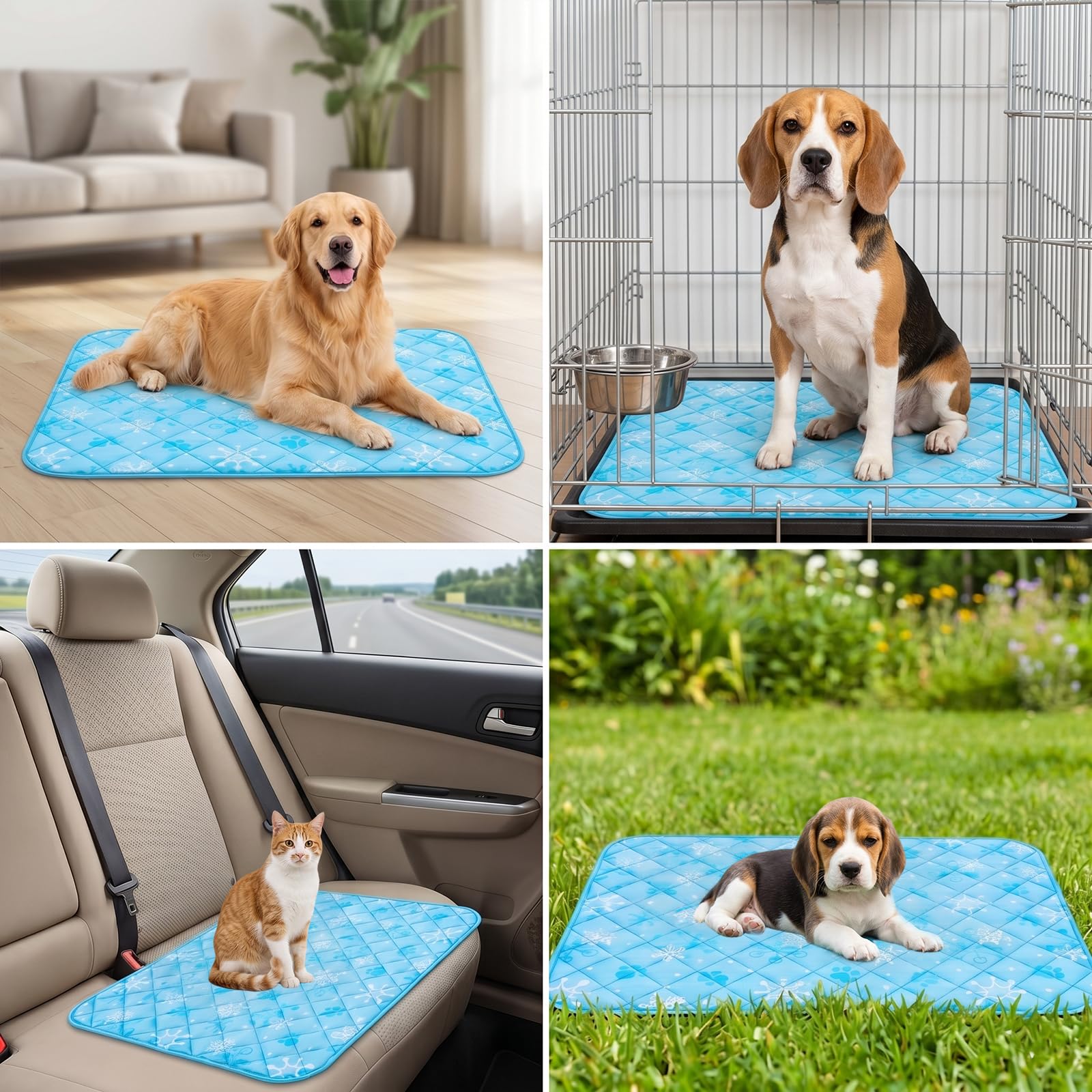 MOAZIFI Kühlmatte Hund Selbstkühlend 100x70cm, Waschbare Kühldecke Hund & Katze, Sommer-Kühlmatte Für Katzen & Hunde, rutschfeste Hundekühlmatte Für Auto, Körbchen & Zuhause – Kühleffekt