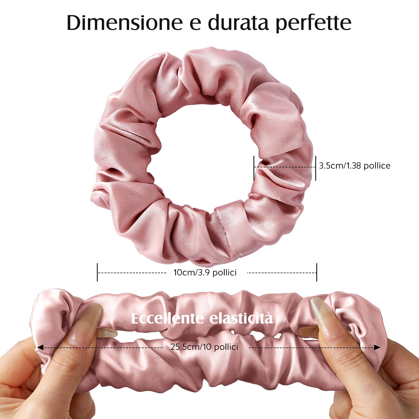 Umisleep Set di 3 scrunchies in seta al 100% per donne, morbidi elastici per capelli per meno crespi e rottura, elastici per capelli senza impronte (rosa+nero+champagne)