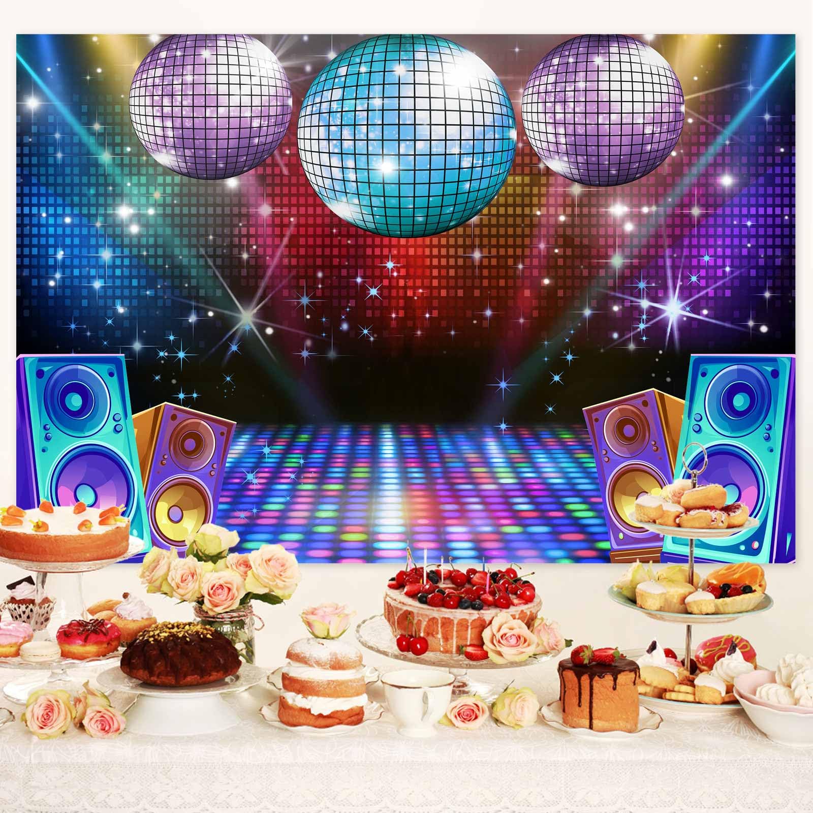 Sfondo da discoteca, 6 x 3 m, decorazione per feste a tema anni '70 anni '80 e '90, decorazione per feste notturne, palla da discoteca, striscione per feste da ballo, ritratti fotografici, in