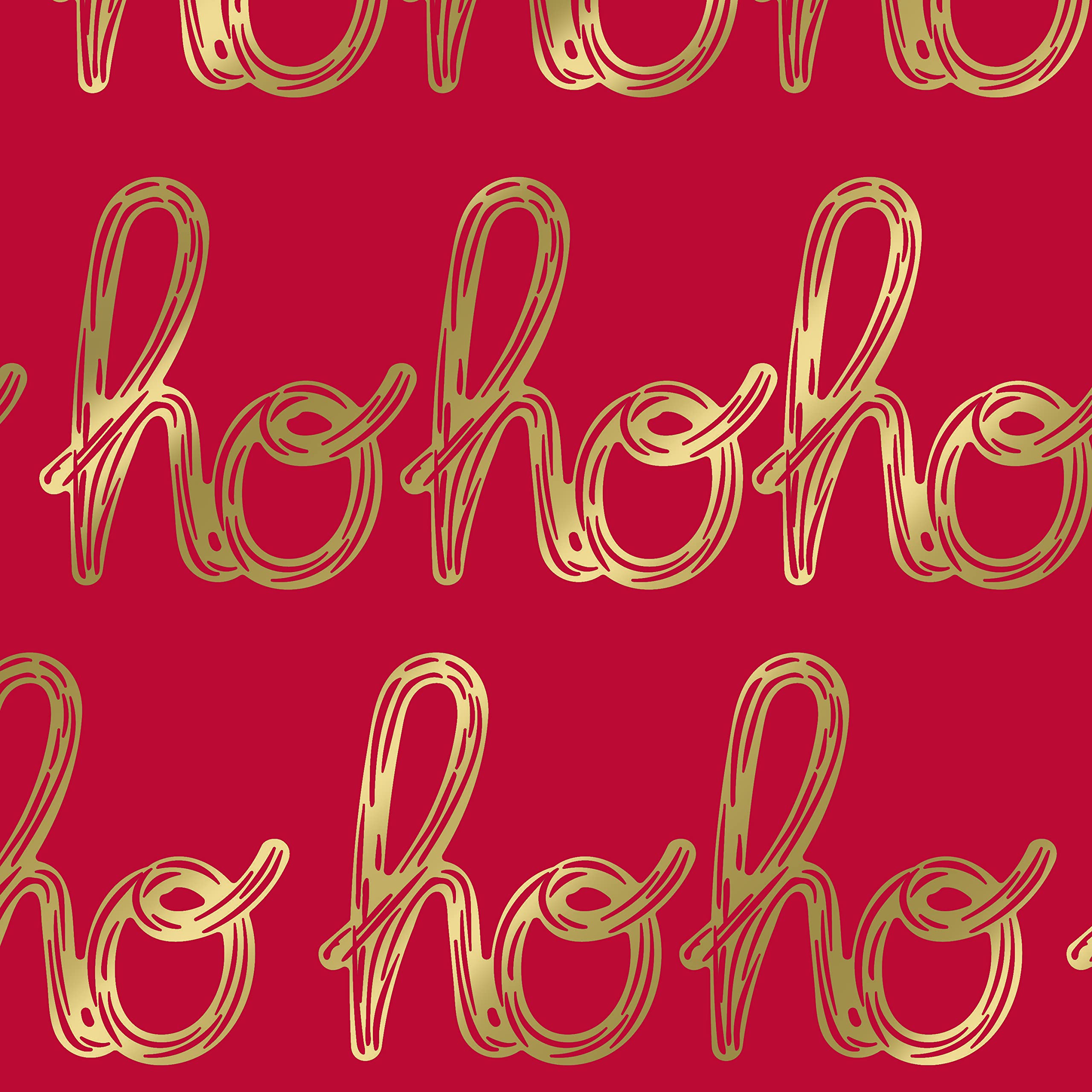 Clairefontaine 202094C - Un rotolo di carta da regalo - Carta Excellia 80g - Misura: 50x0,70m -Motivo: Hohoho, Natale, Oro/rosso - confezionamento regali. ideale per confezionamento professionale