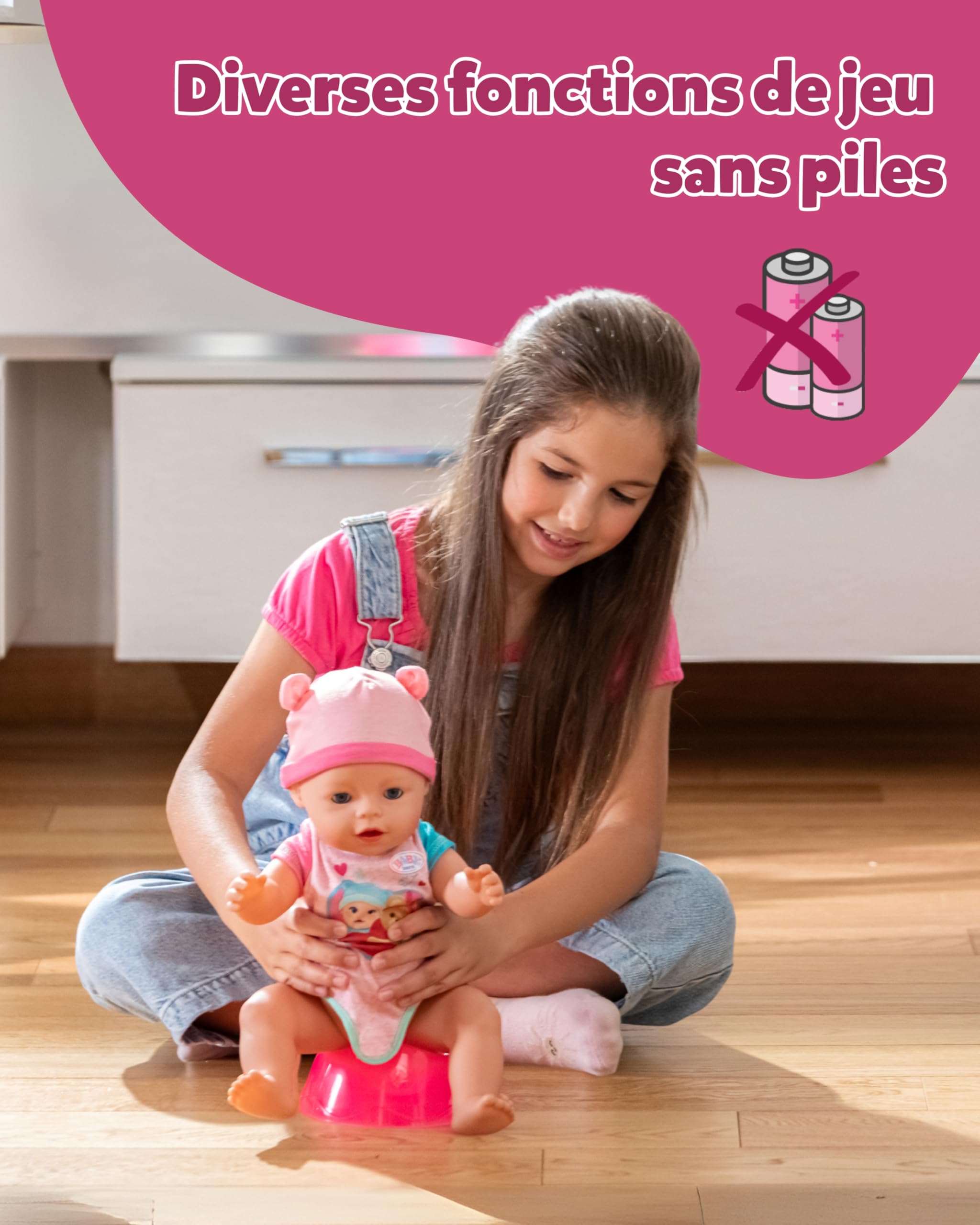 BABY born Emma - Bébé poupée de 43 cm - 10 Fonctions y Compris Accessoires & grenouillère - Fonctionne entièrement sans Piles - Convient aux Enfants à partir de 3 Ans