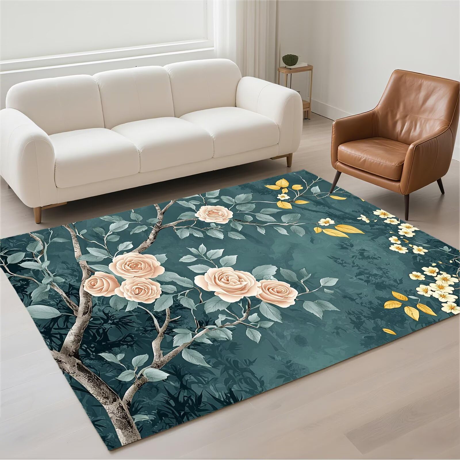 Tapis de salon lavable et doux en pile bouclée antidérapante 70x140cm vert