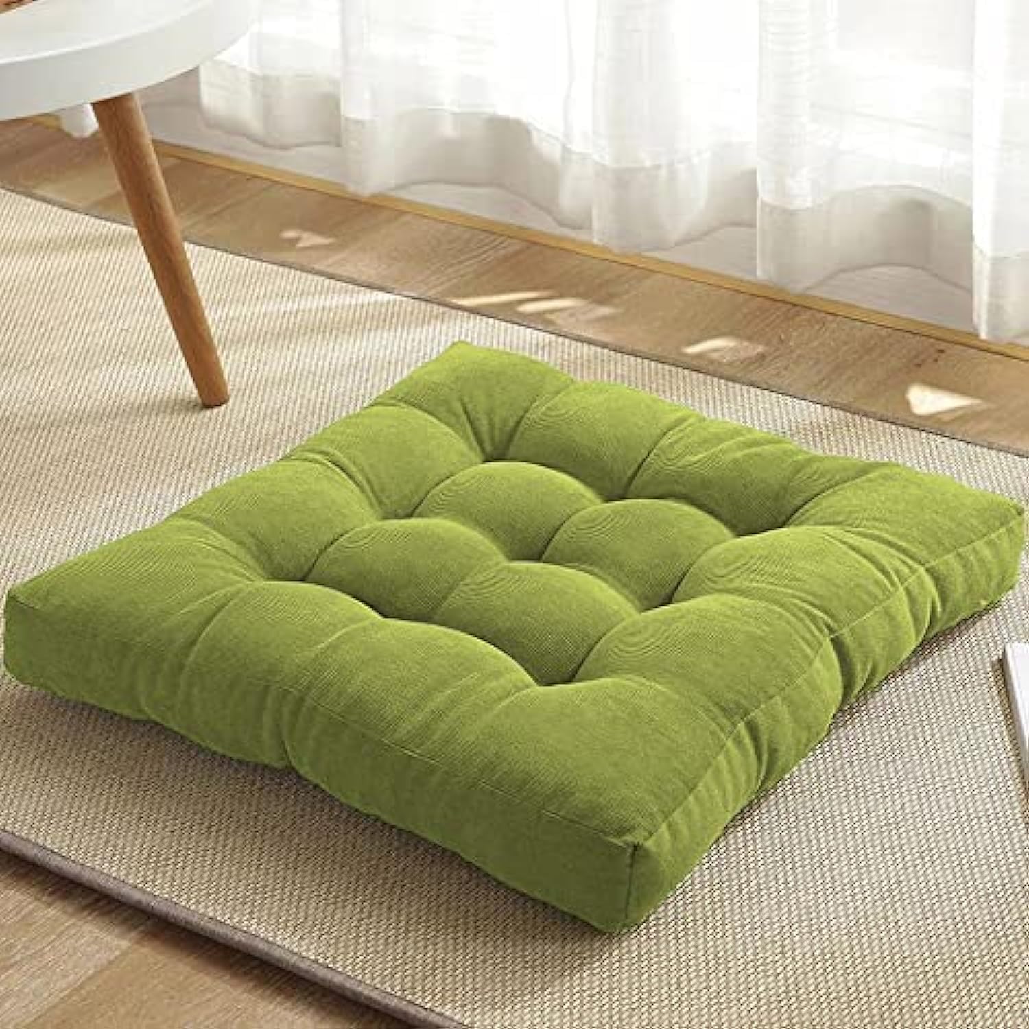 aeTHEric Velvet Floor Cushion Pillow/Seating Pillow for Meditation, Living Room, Patio & Balcony || Olive Green, 22 * 22 inch ||-image-9
