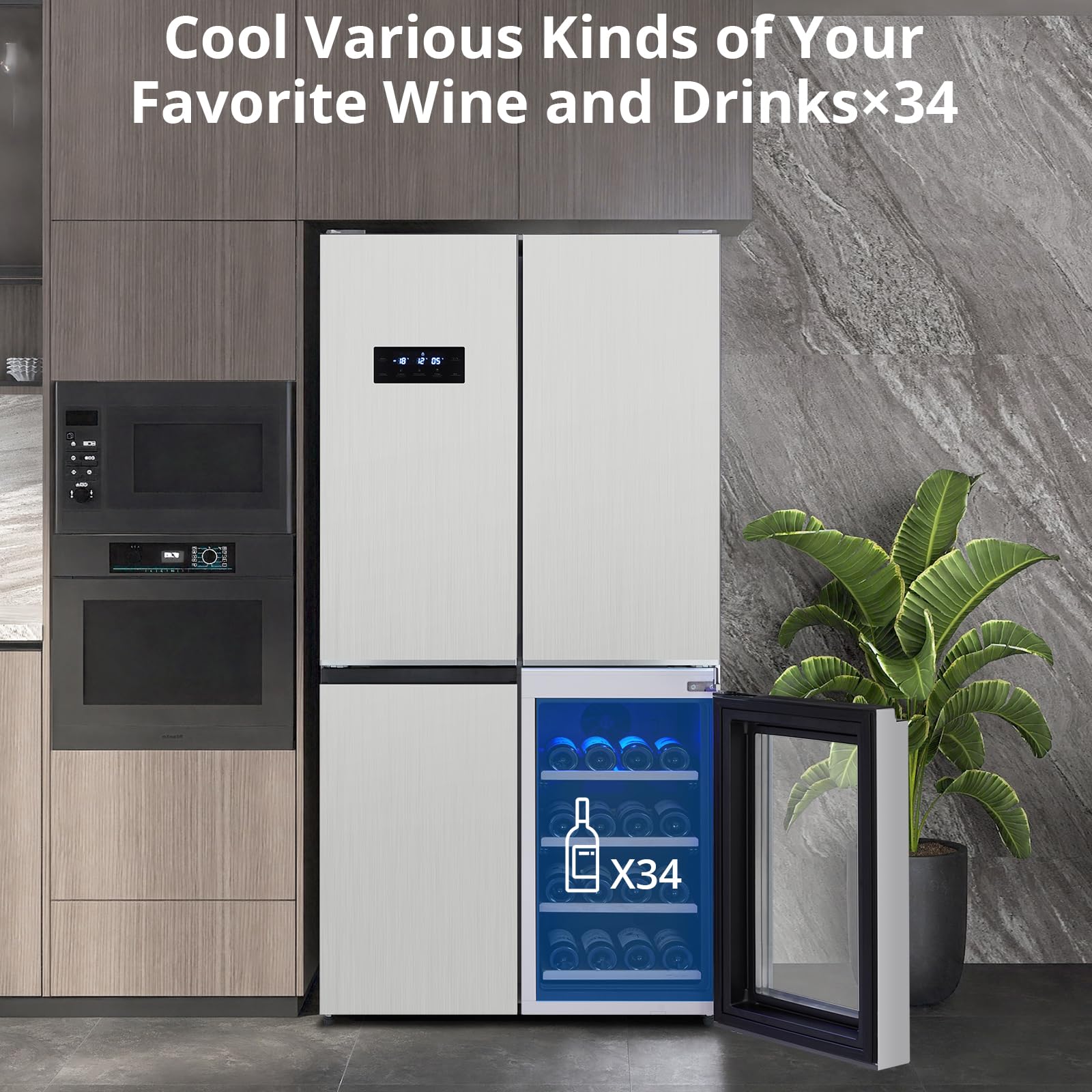 Garveelife 36 In French Door Refrigerator, 21 Cu.Ft. Counter Depth Refrigerator Bottom Freezer With Wine Cabinet, Stainless Steel 4 Doors Fridges Kitchen Freezer, Adjustable Shelves on Fridge.com - View 4