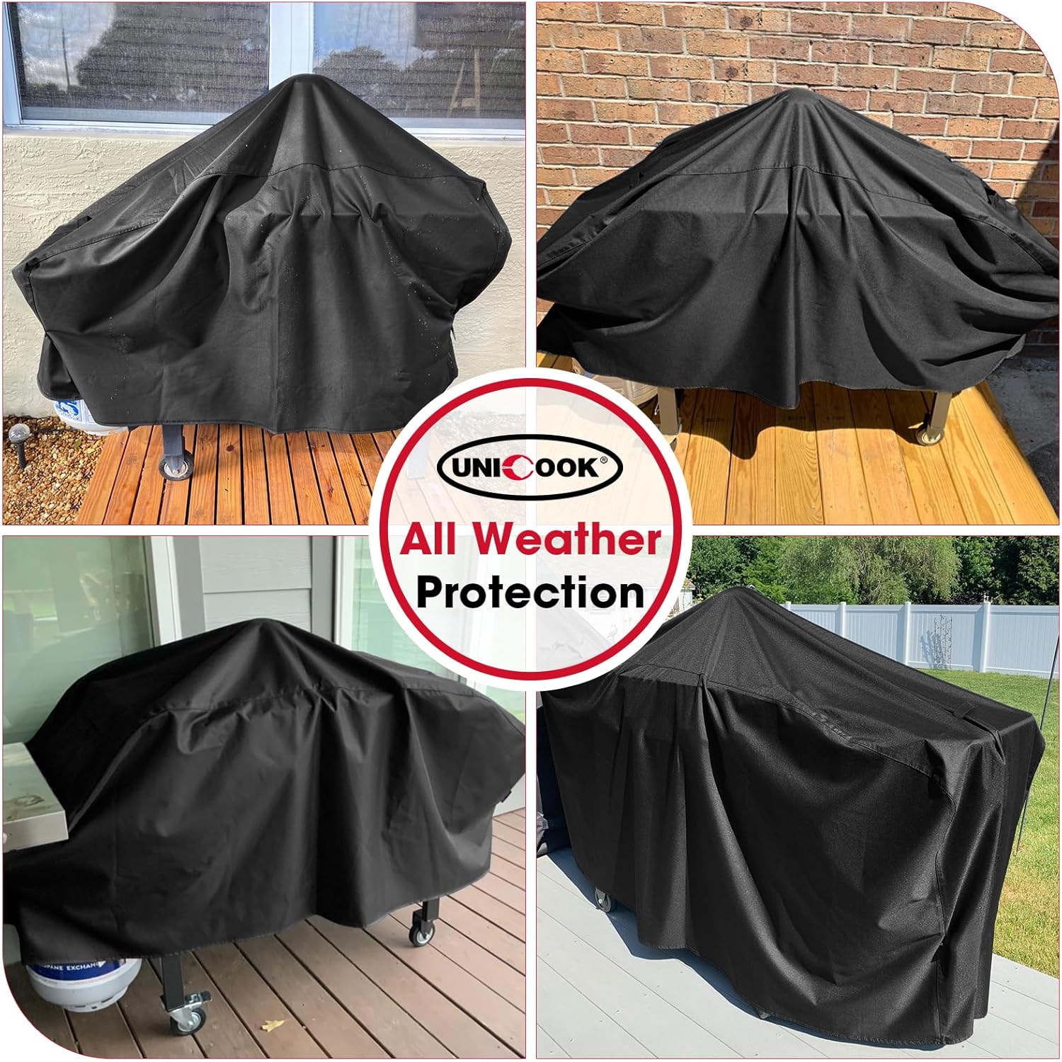 Unicook 75 Inch Griddle Cover for Blackstone 36 Inch Cooking Station with Hood, Large Flat Top Grill Cover with Sealed Seam, Heavy Duty Waterproof, Includes Support Pole