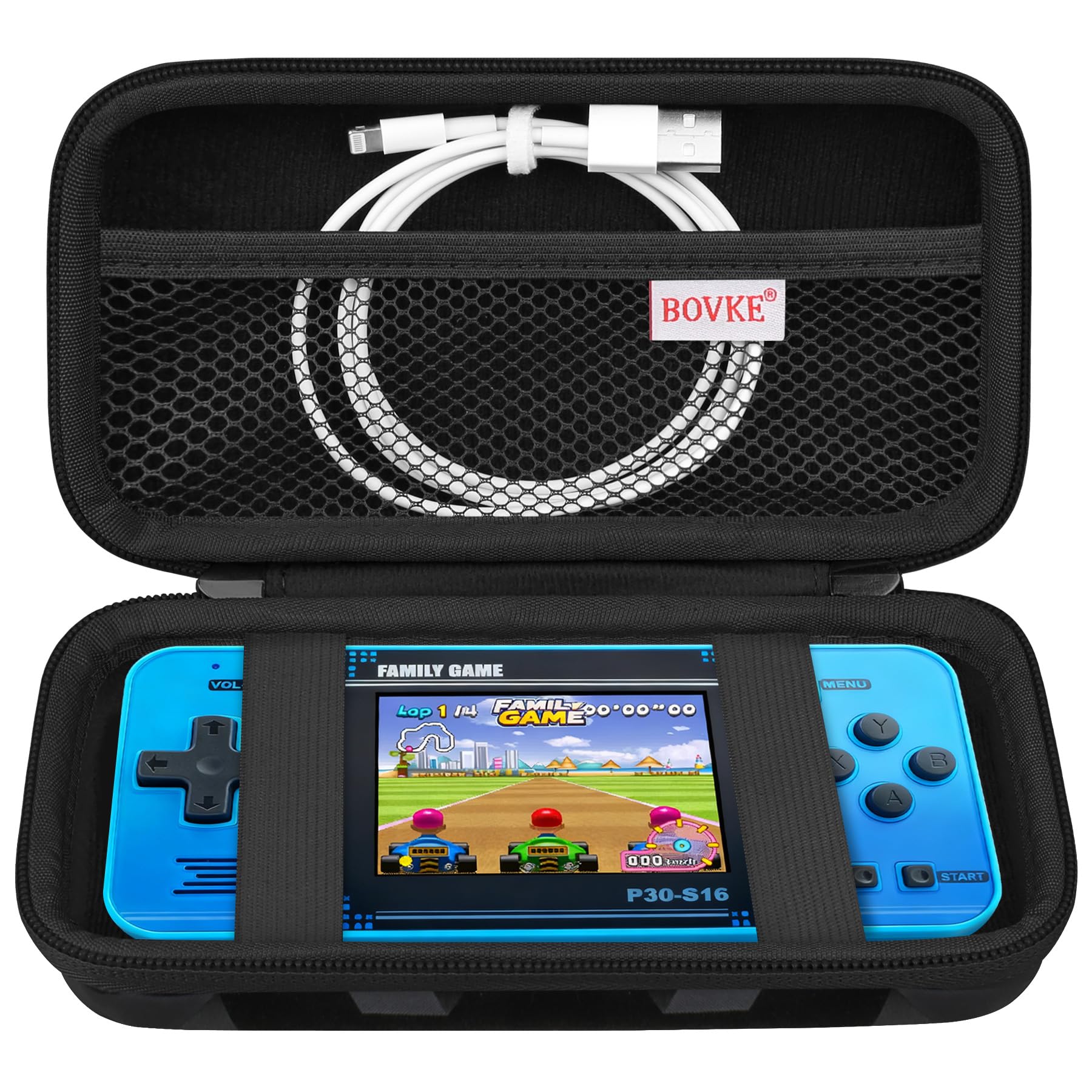 BOVKE Carrying Case for WELLST·G Handheld Game -Preloaded 220 Retro Video Games, Mini Arcade Electronic Storage Organizer, Extra Mesh Pocket fits Cable, Black Cube (Case Only)