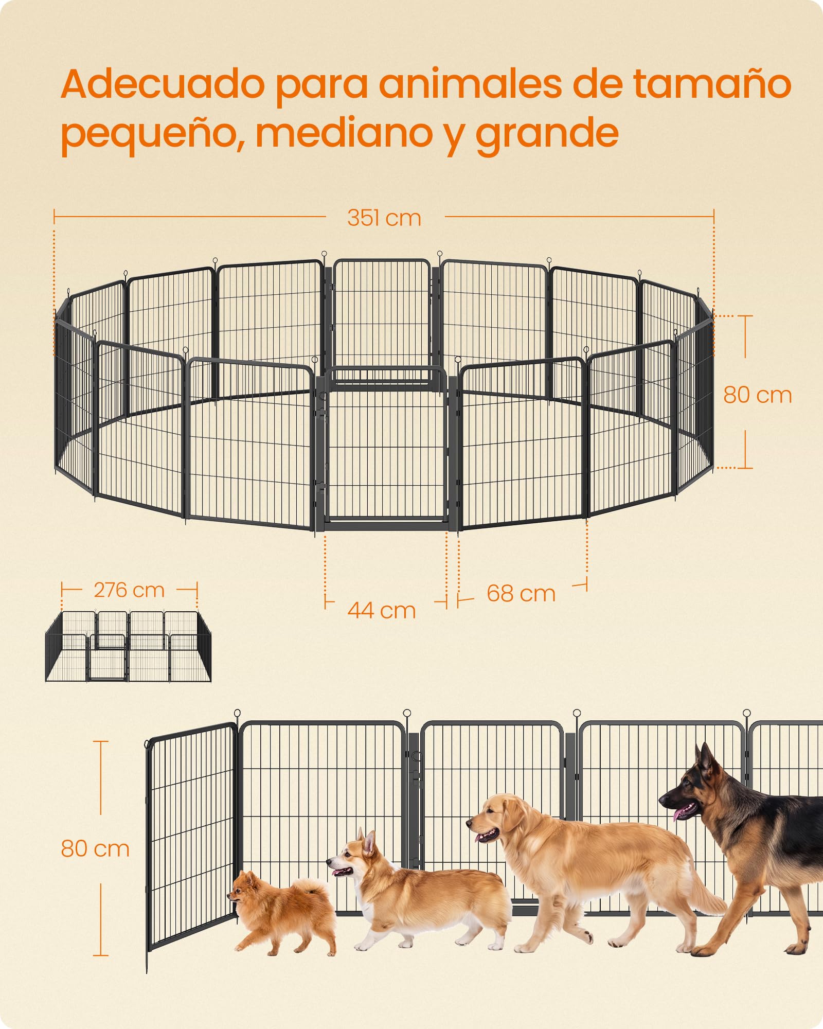 Feandrea Parque para Perros, Valla de Acero para Mascotas, Corralito Plegable con Puerta, 276 x 276 x 80 cm, Negro Ahumado, Uso en Interiores y Exteriores, Colección Dack PPK038B102