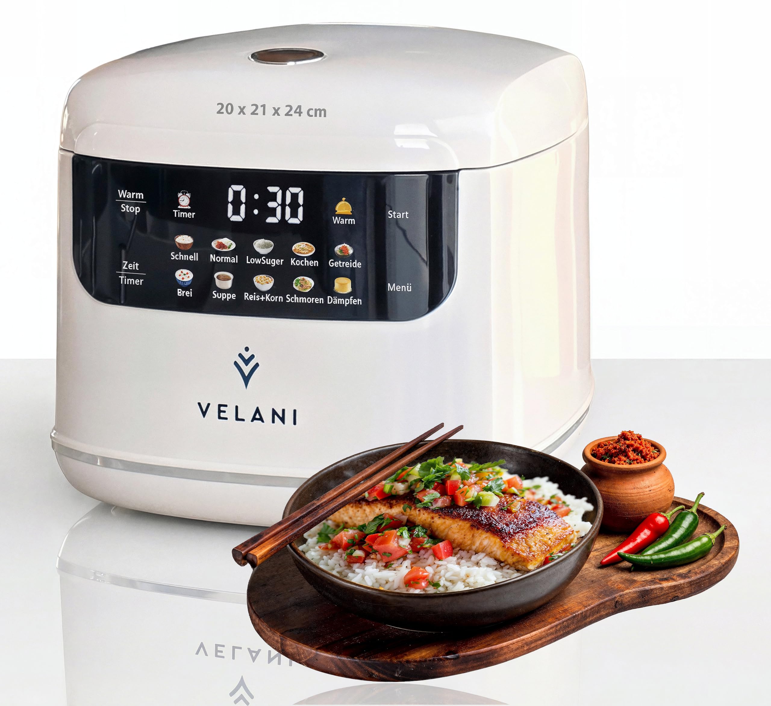 Mini Reiskocher kleiner Multikocher 0,8L 3,5 Cup/1-4 Portionen, 10 Programme für ALLE Reissorten inkl. stärkereduzierter Basmati Vollkorn Getreide Dampfgarer Brei Suppe Schmoren (cremeweiß, 0,8 Liter)
