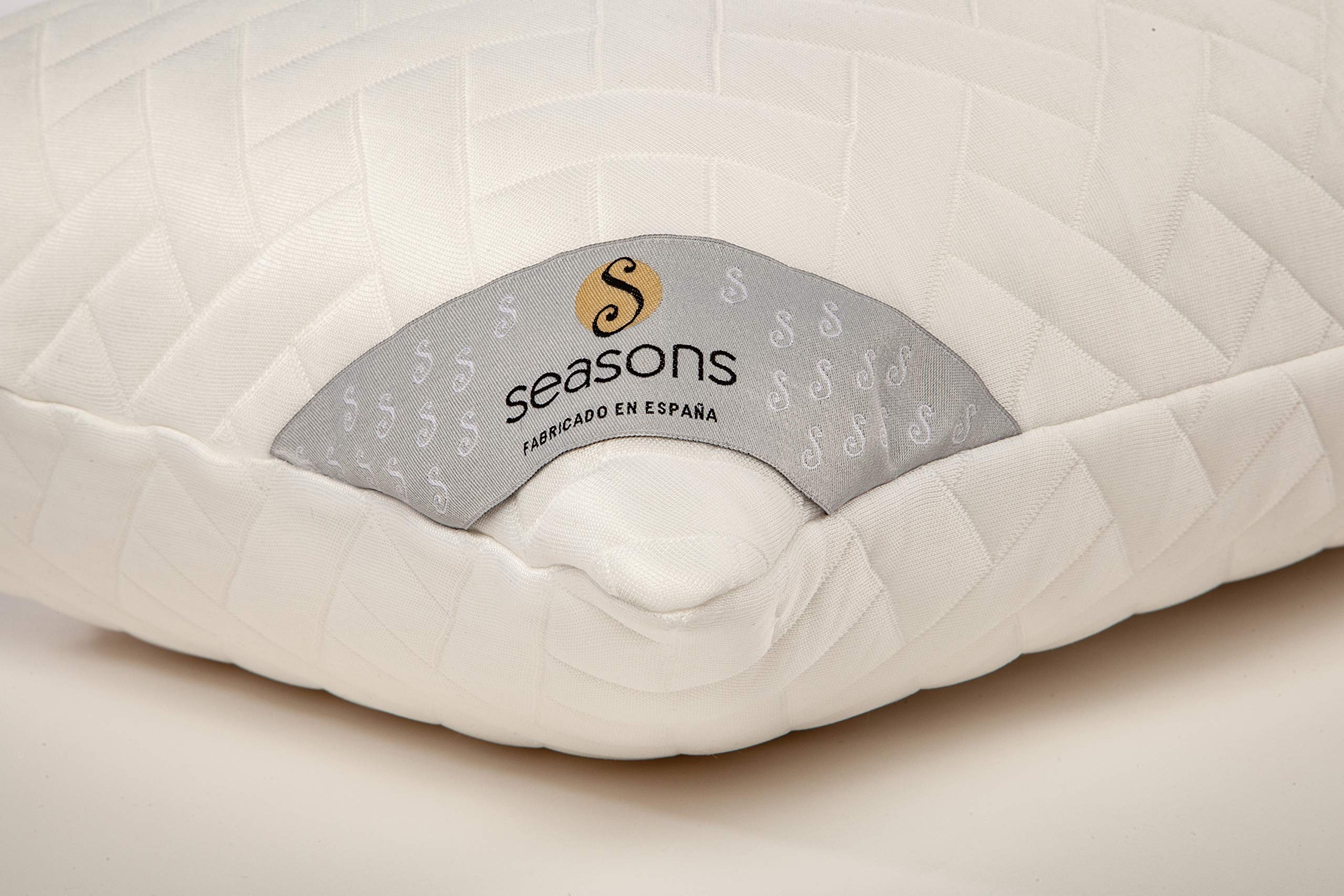 SEASONS - Almohada Viscoelástica Top, 70 cm, Muy Alta, Antiácaros, Tejido Strech, Doble Funda, Tratamiento con Limpieza de Ozono, Fabricado en España