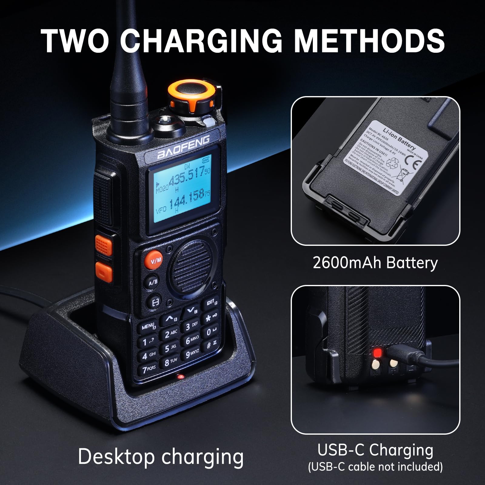 BAOFENG K6 Tri-Bande Talkie-walkie, Radio Amateur Haute Puissance 6W, multibande UHF/VHF/FM/Air, 2600 mAh Batterie, Charge USB-C, 999 CH, Copie de fréquence sans Fil, fréquence répéteur inversée