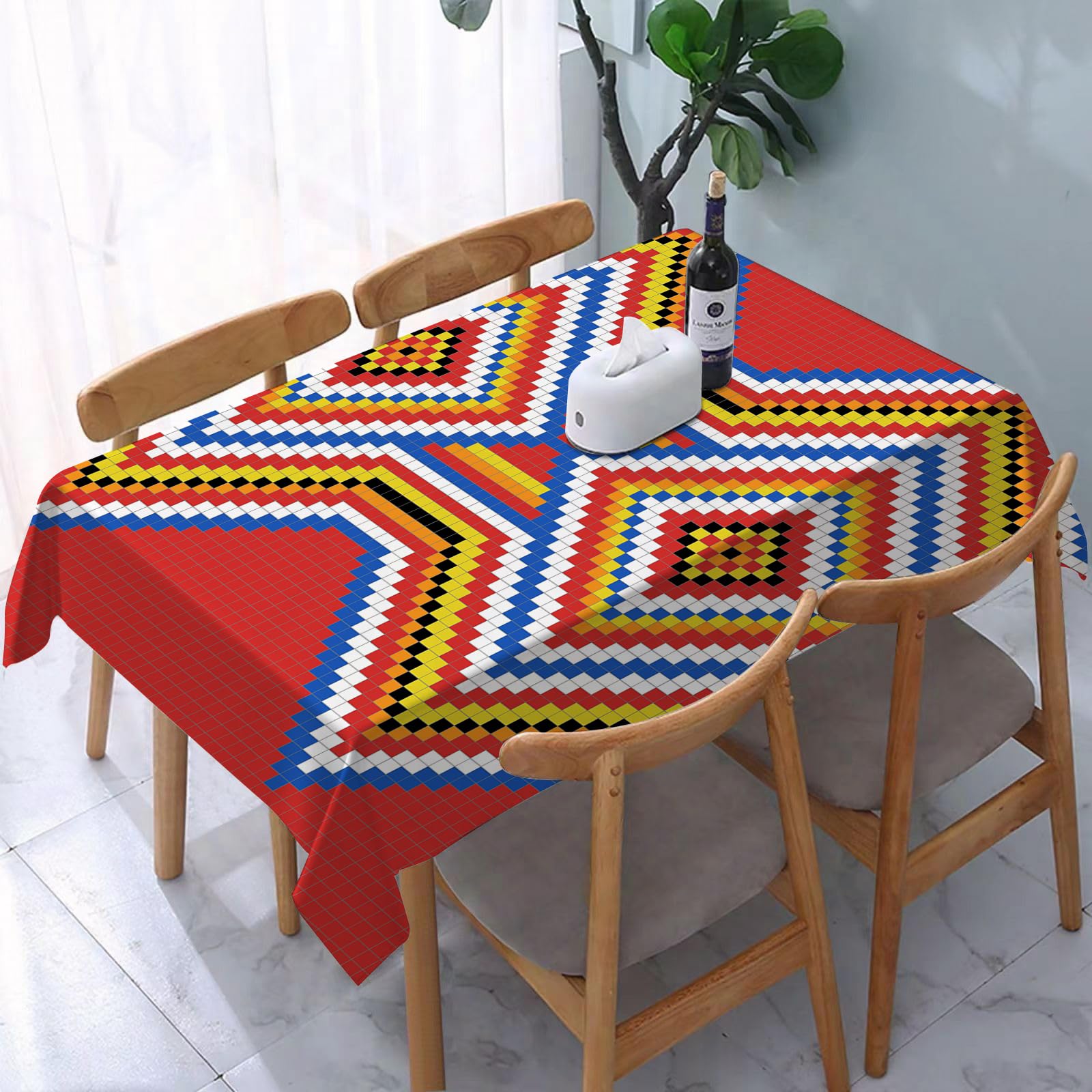 Yoiue Traditional Native American Style Aztec Mosa - A6 Tablecloth,Table Cloth For Rectangle,Traditional Native American Style Aztec Mosaic,Wrinkle Resistant Decorative Table Cover For Kitchen Dining Parties Picnic 54 X 72 In