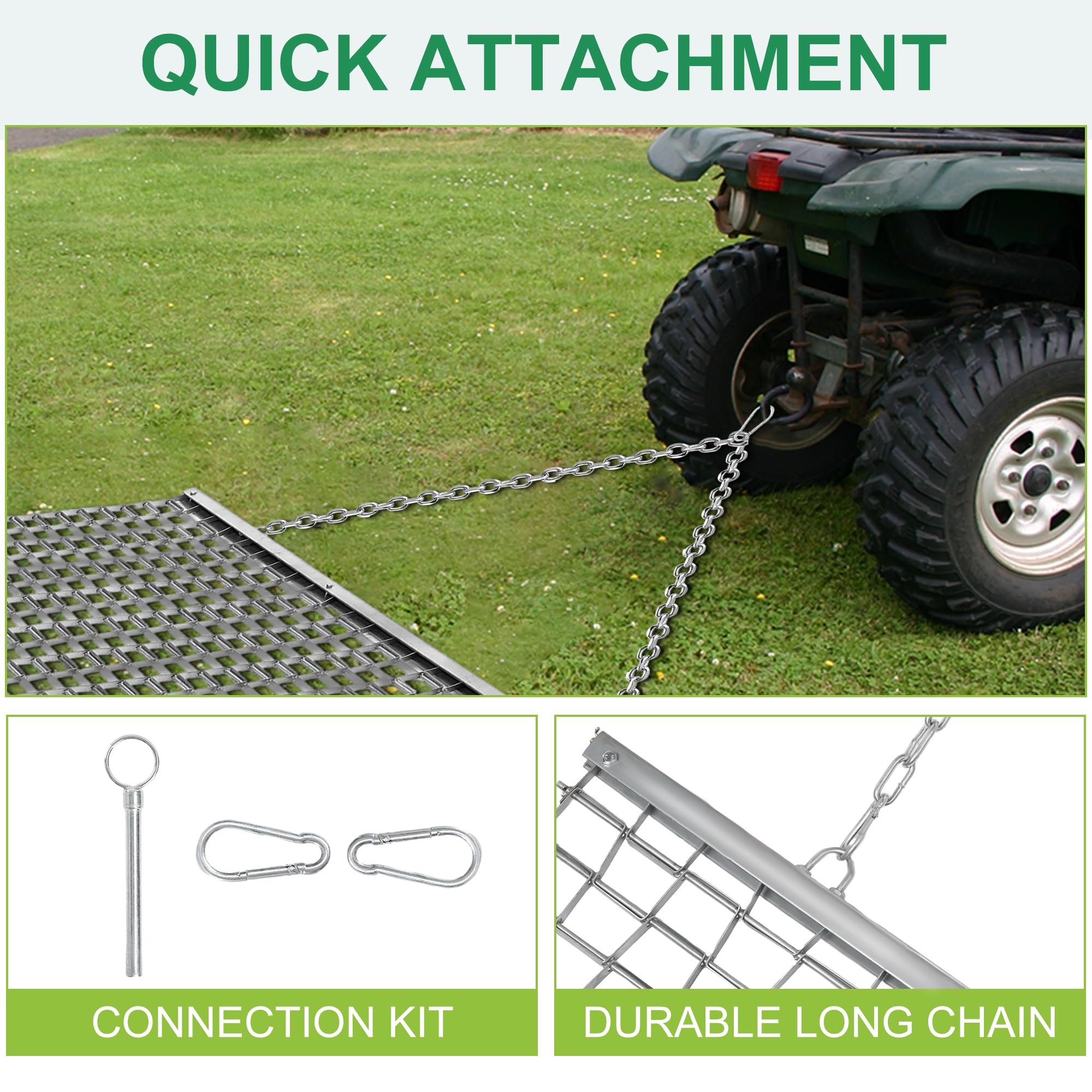 ATV/UTV 4 x 4 Foot Baseball Field Drag, Lawn Leveling Steel Mesh Heavy Duty Field Surface Leveling Drag Mat for Manual or Vehicle Driveway Farm Garden Baseball Football Field