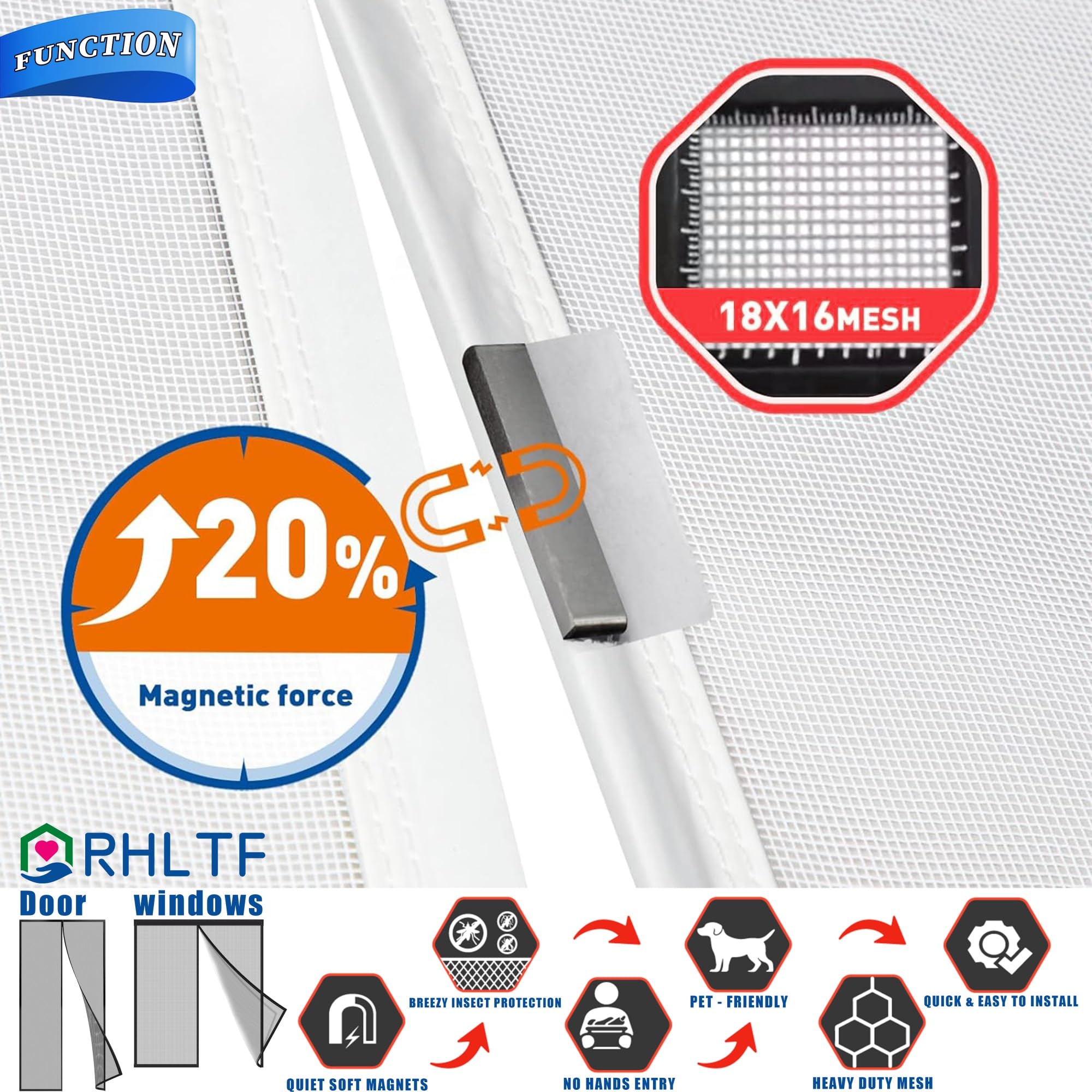 Magnet Fliegengitter Fenster 260x265cm Balkontür Fliegenvorhang Magnetischer Klettband Verschiedene Größen Terrassentür Warehouse Weiß