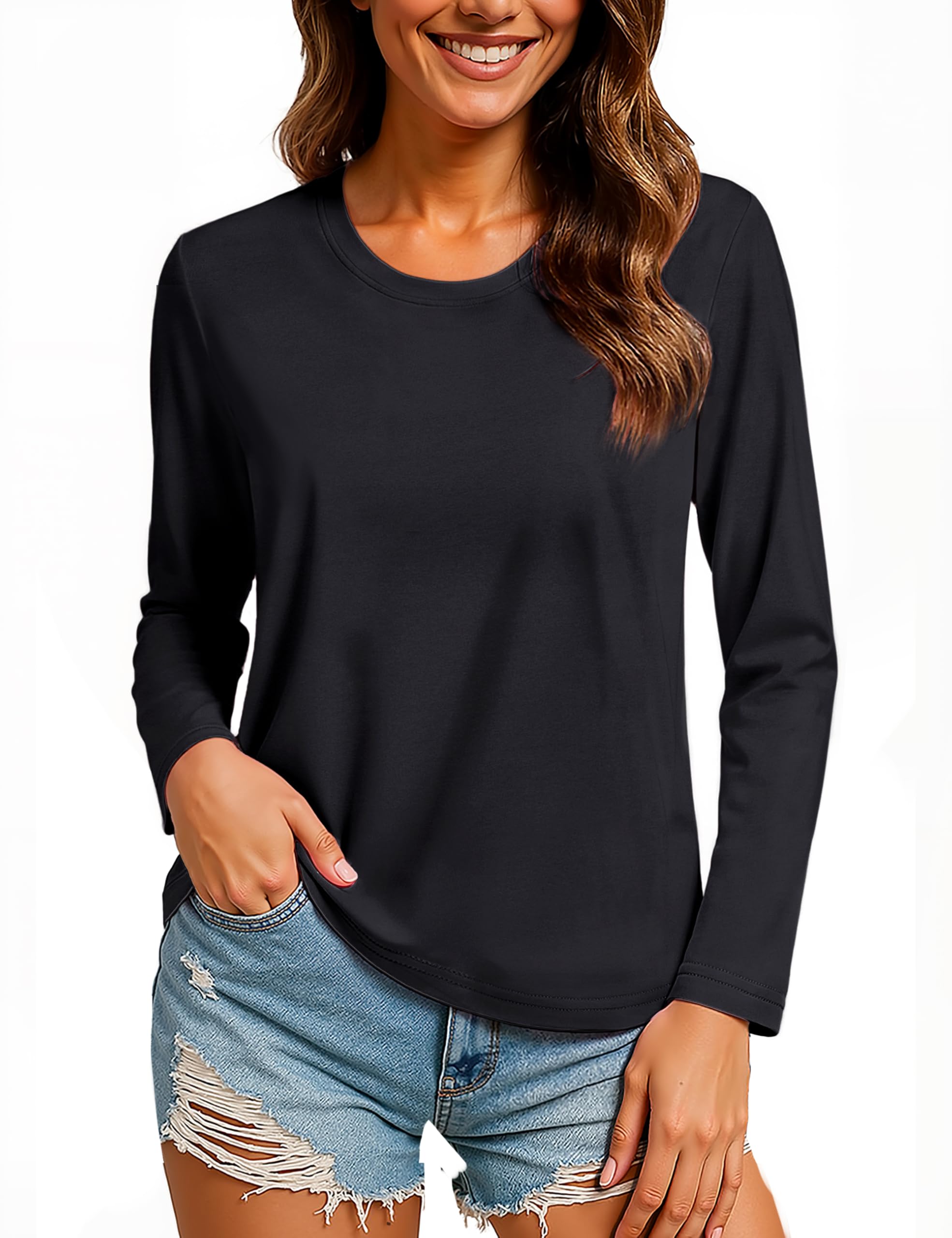 TACVASEN Langarmshirts für Damen T Shirt Baumwolle Langarm Yoga Shirt Rundhals Oberteile Tops Klassisch Unterziehshirt