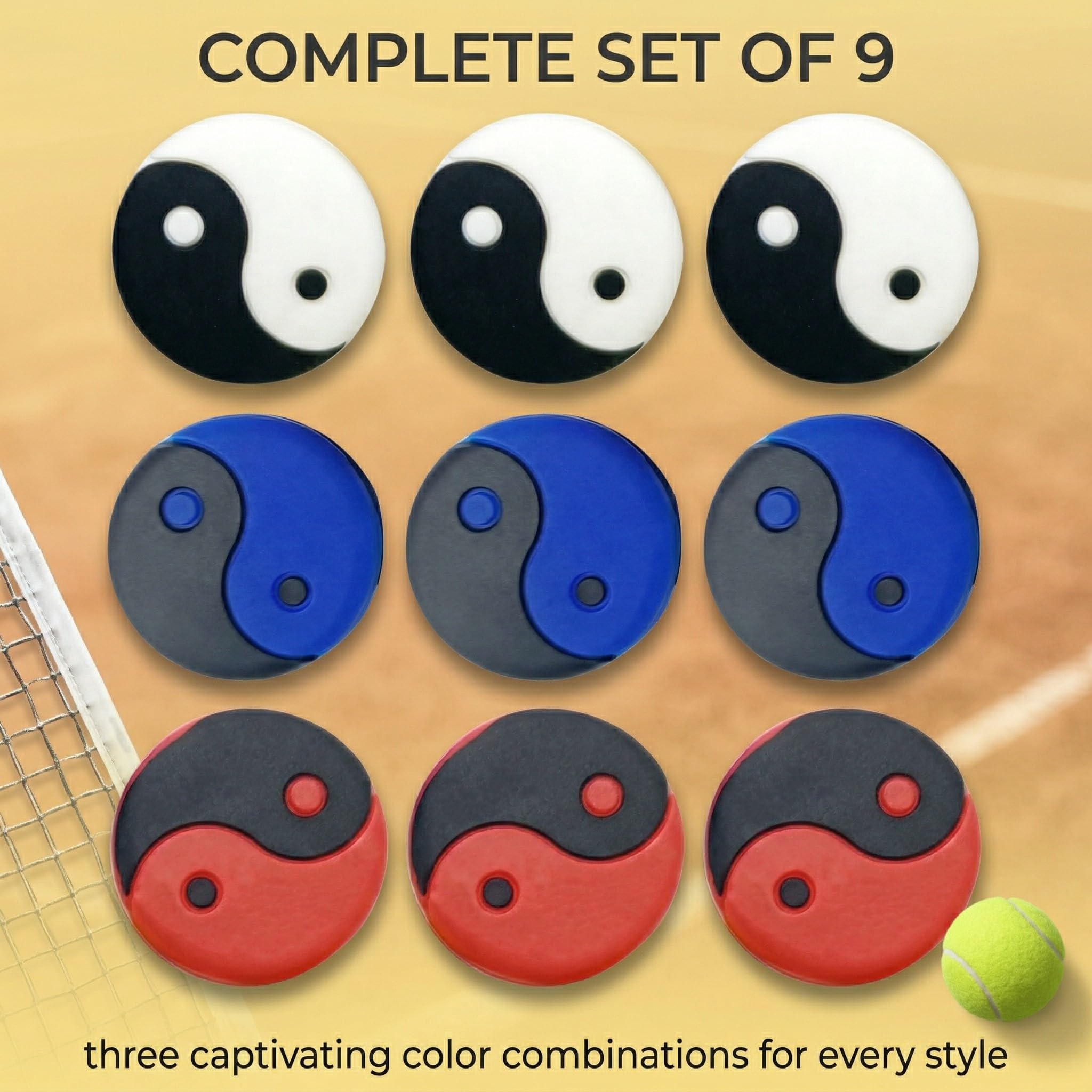 Pezzi 9 Smorzatori Tennis Tai-Chi Silicone Antivibrazione Set Accessori Racchetta