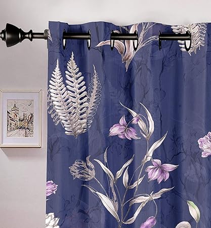 Ultimate Trends Polyester Digital Printed Fancy Floral Curtains for Window ( Blue , 5 feet ) - Set of 2