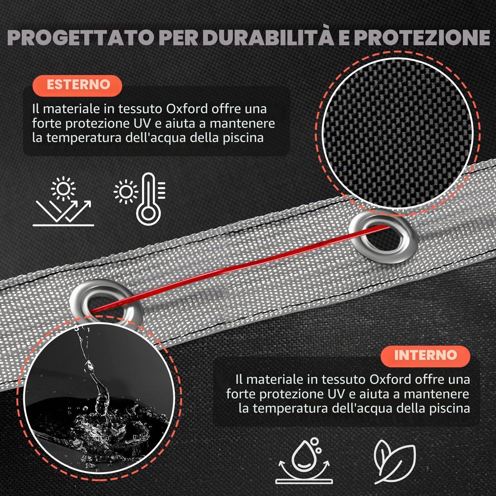 Copertura per Piscina Rettangolare 420D 405x205x30cm Occhielli | Nero, 420D Oxford, con Occhielli Rinforzati, Impermeabile, Anti-UV e Antistrappo, per Piscine 400x200cm, INTEX e BESTWAY