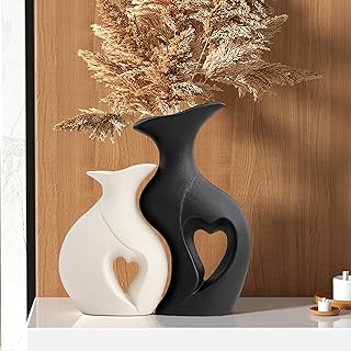 12 Built In Shelves Decor Ideas Living Room for Clean Stylish Storage 4 Black and White Vase Heart Shape Ceramic Vase Set of 2,Modern Boho Hollo...