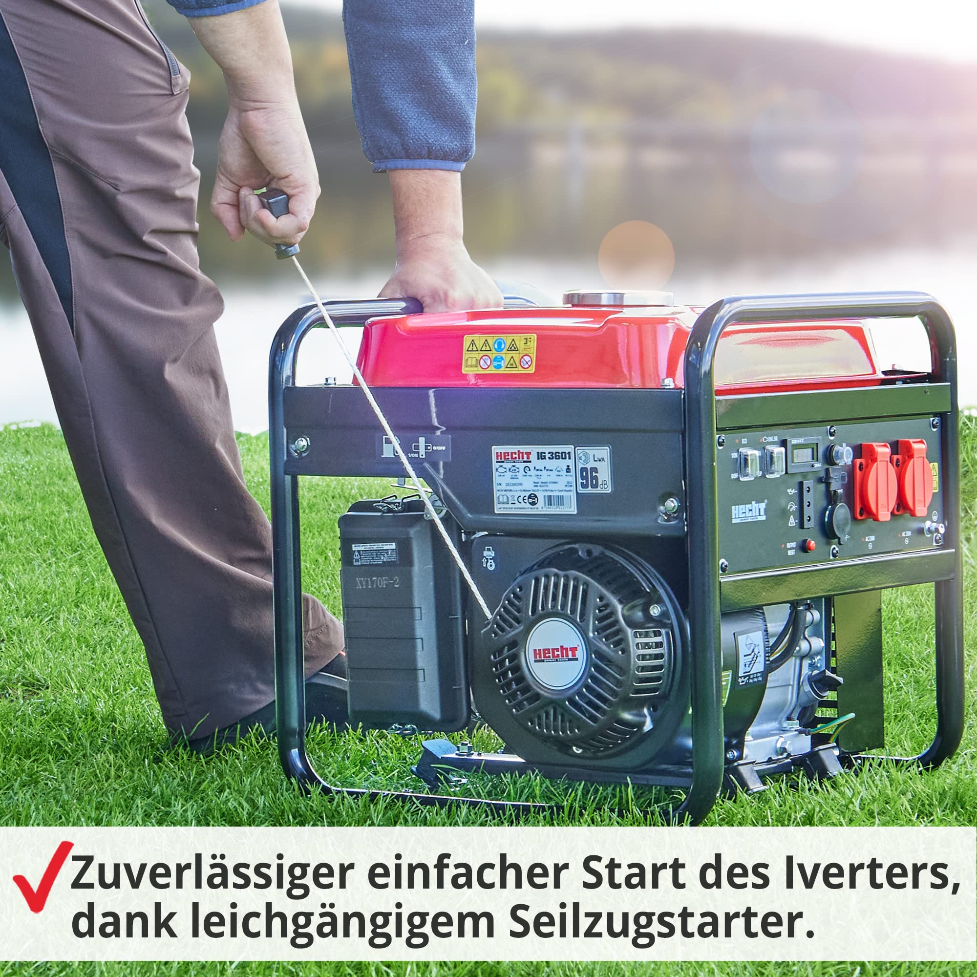 HECHT Notstromaggregat 3000W – Mit 7,0 PS Benzinmotor, 15 L Tank, Fahrwerk & 230V/12V Anschlüssen