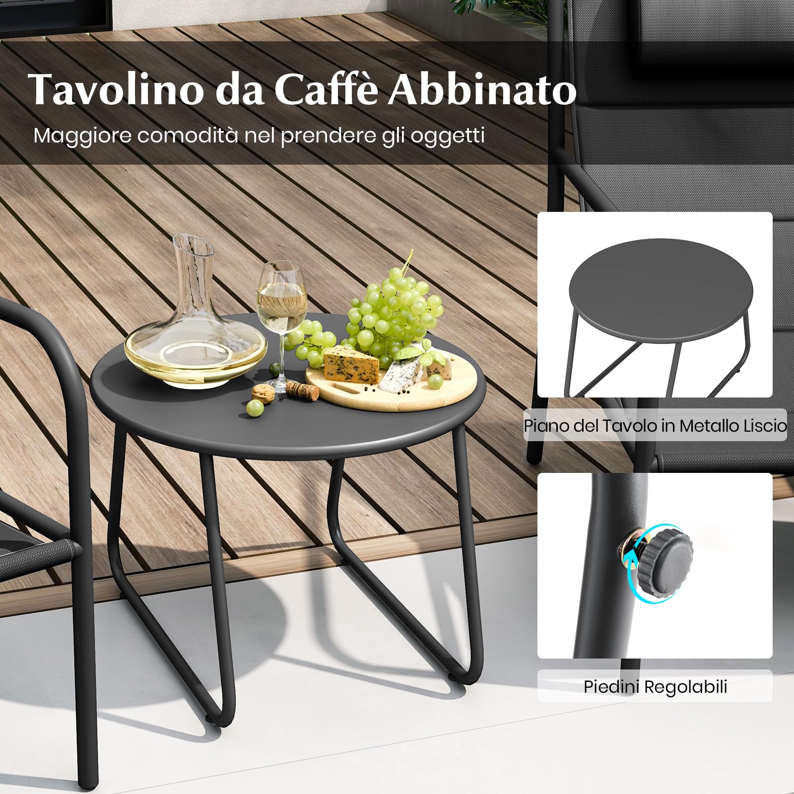 RELAX4LIFE Set da Bistro per Giardino a 3 Pezzi