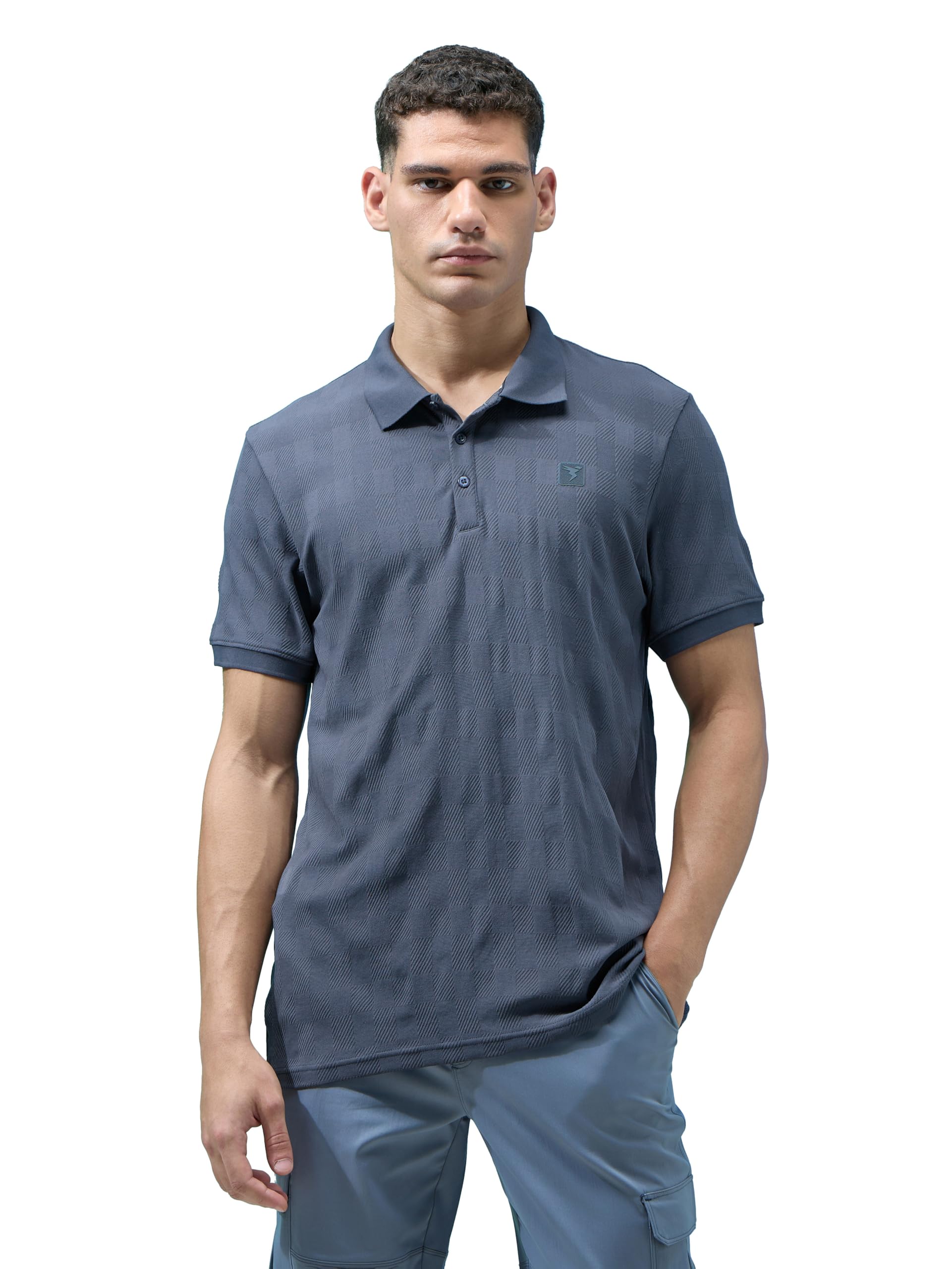 technosport Men's Slim Fit Jacquard Textured Polo Sports T-Shirt with Cotflex, UPF50+ for Regular use-picture-15