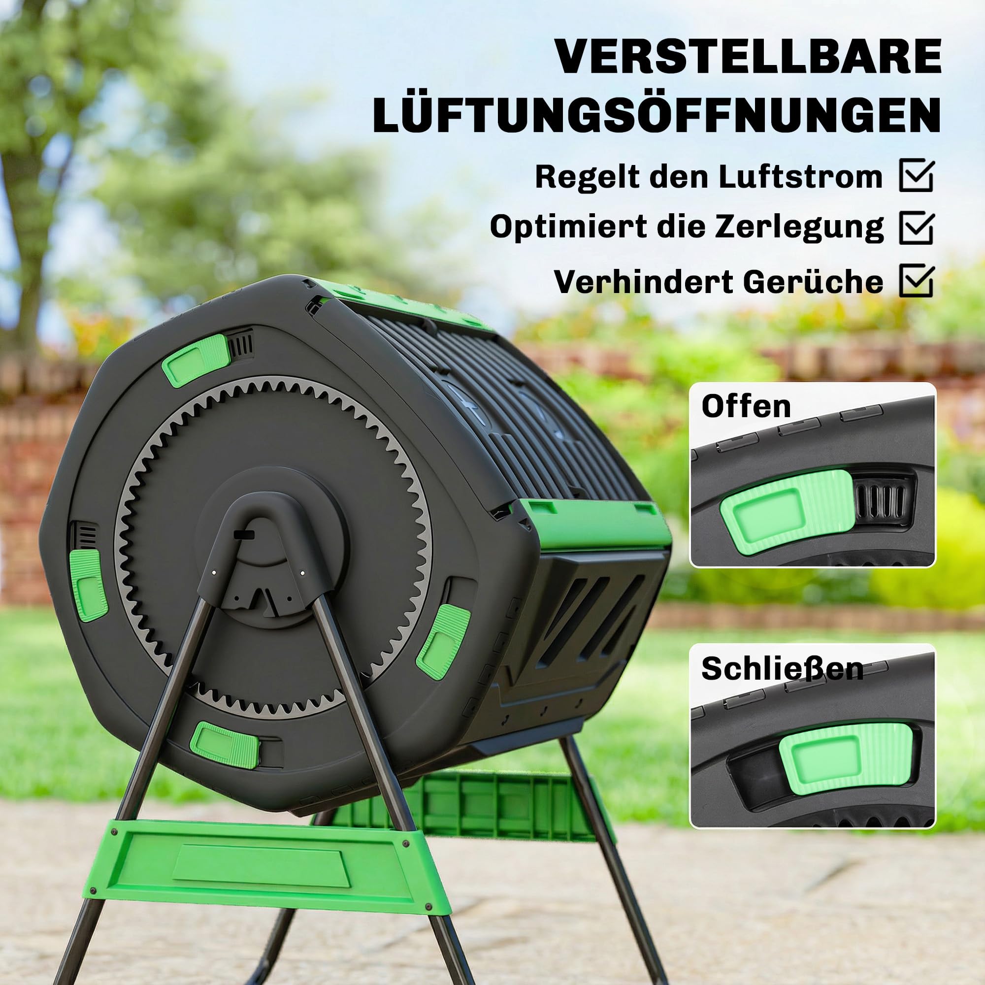 Outsunny Komposter 200 Liter, 94 x 67 x 98cm Schnellkomposter mit Lüftungsöffnungen Schiebetür, wetterfest Thermokomposter aus Kunststoff, Gartenkomposter, Kompostbehälter für Garten, Küchen, Balkon