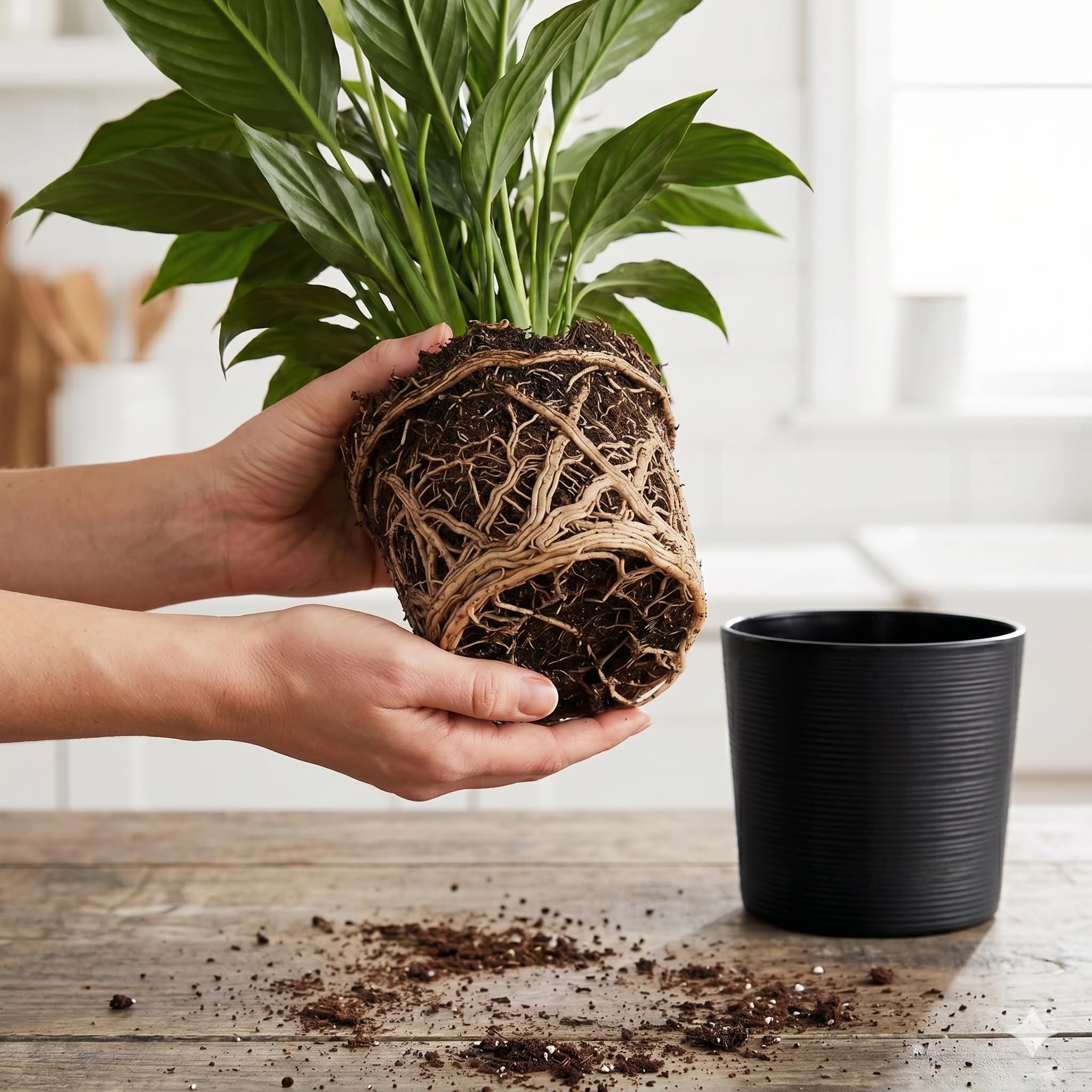 Round Garden Flower Pot with Insert - Textured, Large, Indoor & Outdoor - Black (19cm x 19cm) — image 1