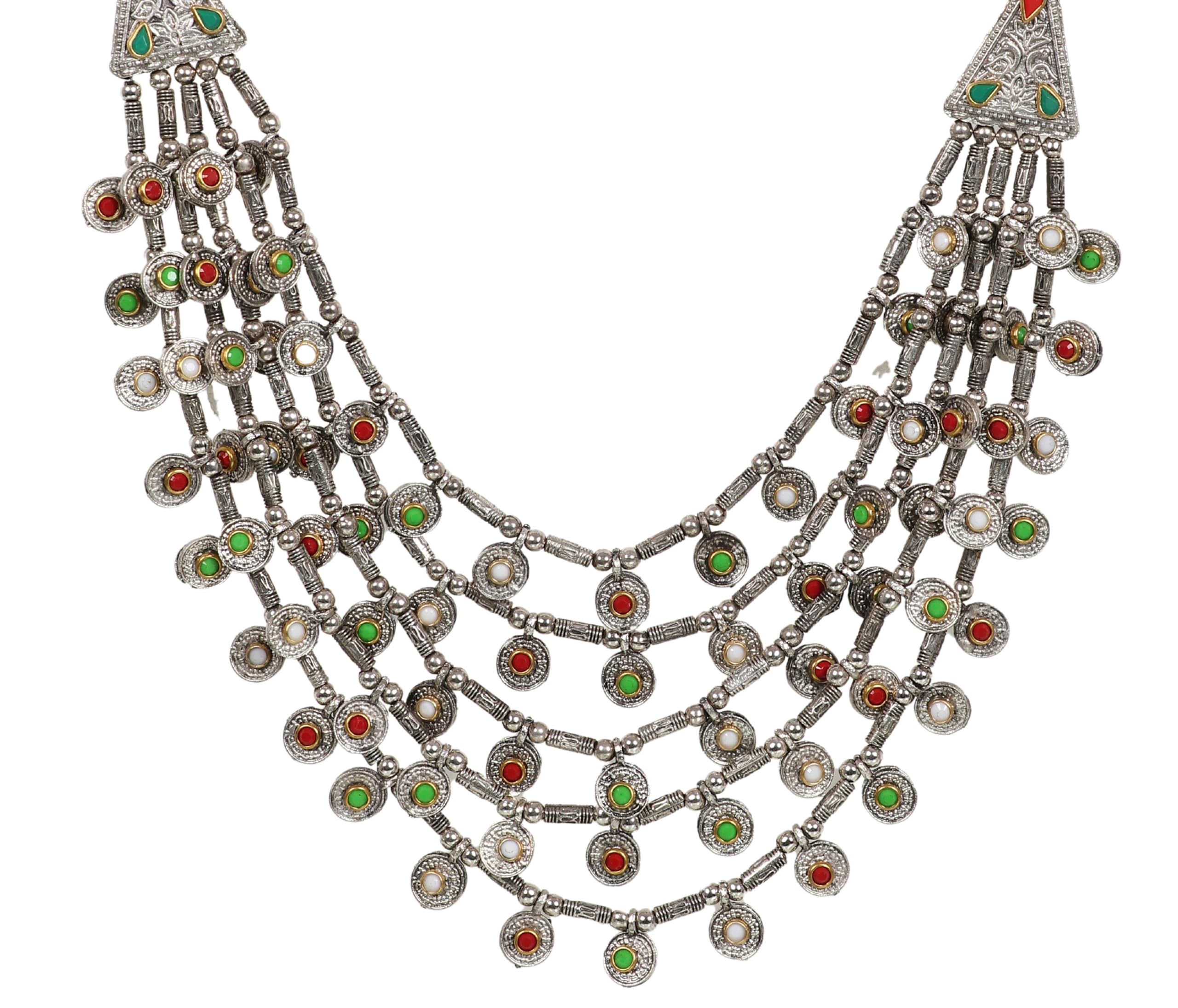 Traditional Antique Oxidised Silver Ethnic Multi Layer Stylish Choker Necklace Set Jewelry Women Girls (B0D7C78TYG) Amazon Price History, Amazon Price Tracker