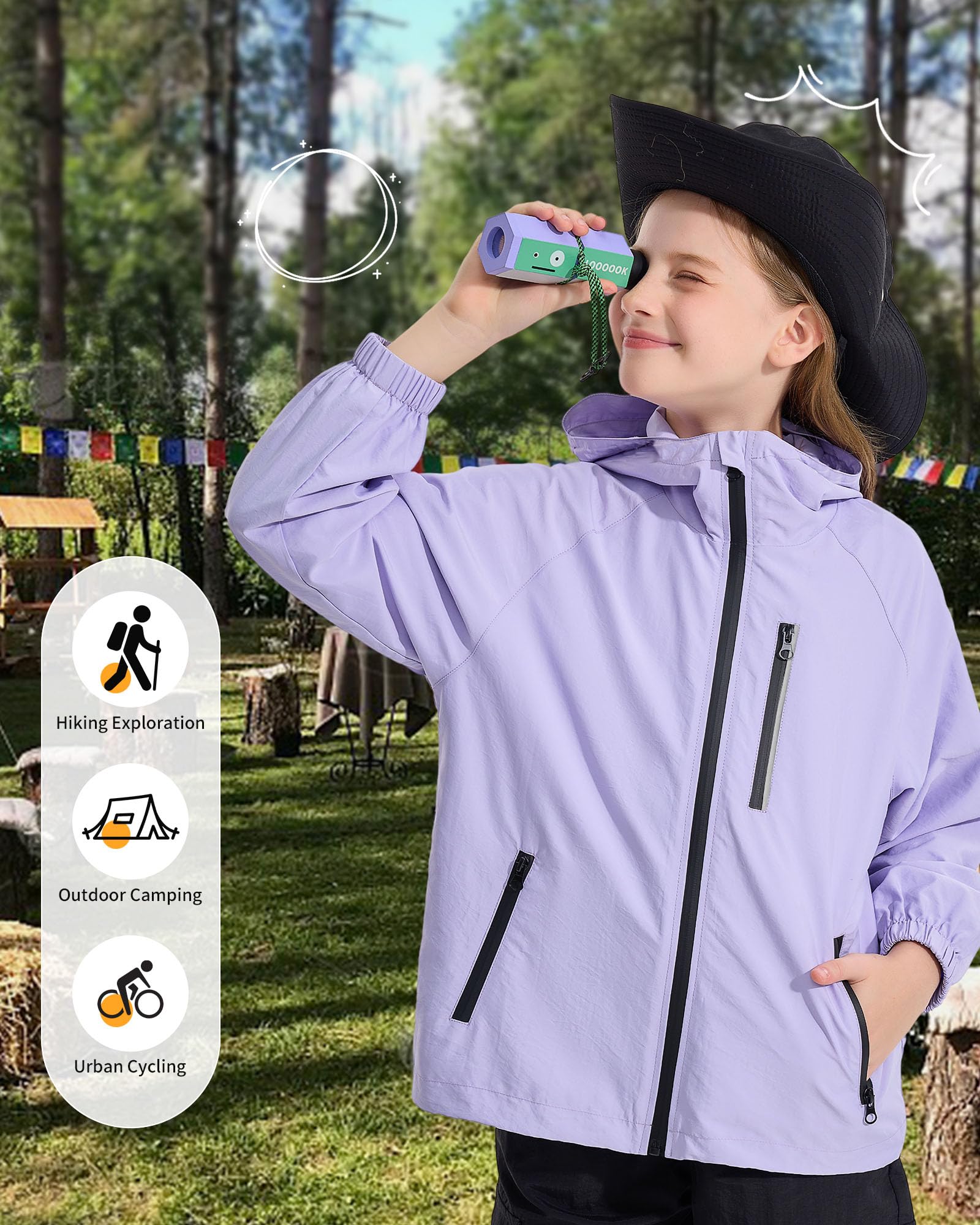 Rolanko Giacca Impermeabile con Cappuccio per Ragazze, Impermeabile Leggera Giacca a vento Giacche da Pioggia Outwear per Bambini Ragazzi 7-14 Anni