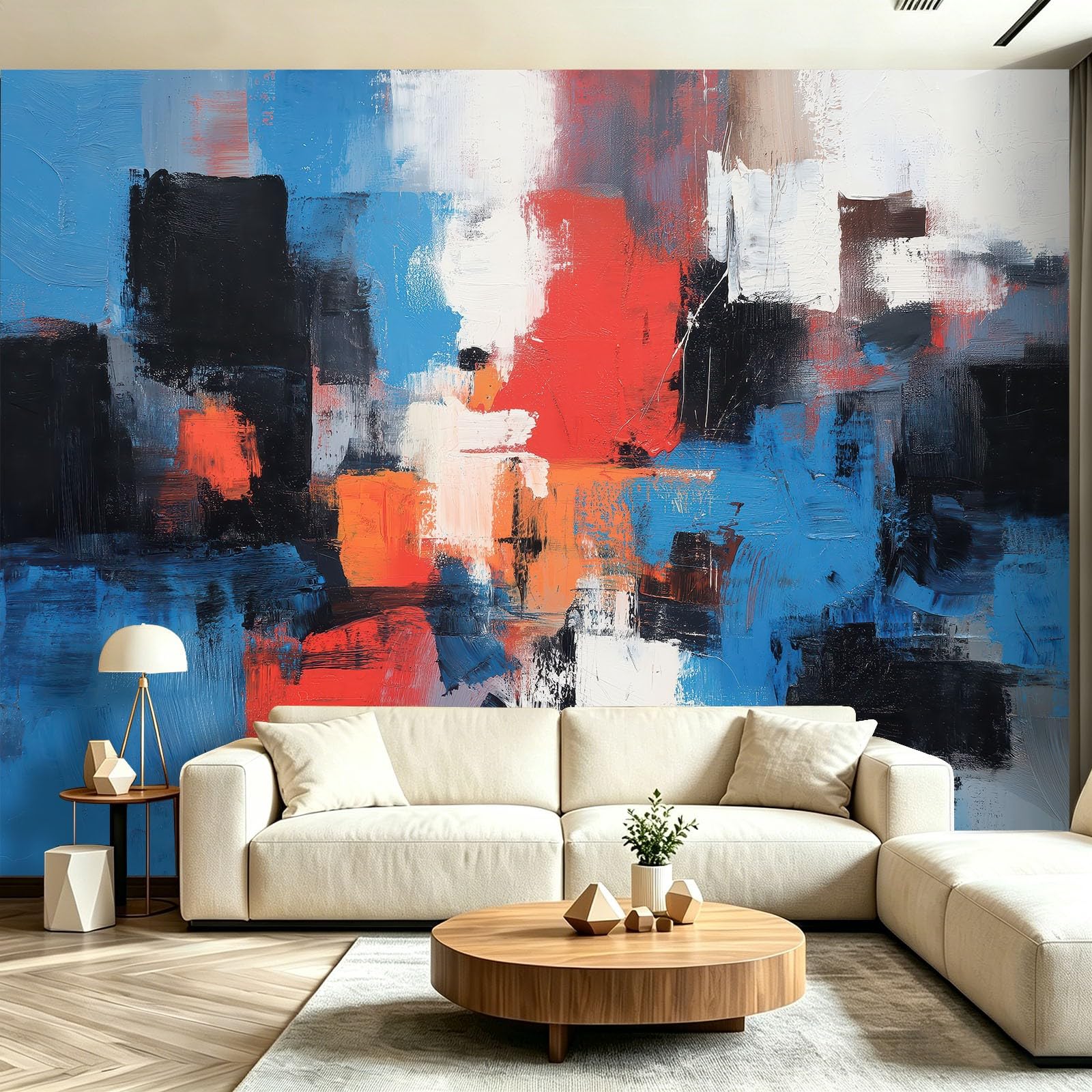 Fototapeta nowoczesna sztuka abstrakcyjna rozpryski tapeta ścienna plakat 350 x 256 cm zdjęcie do sypialni salonu TV ściana loft przemysłowy, niebieski czerwony