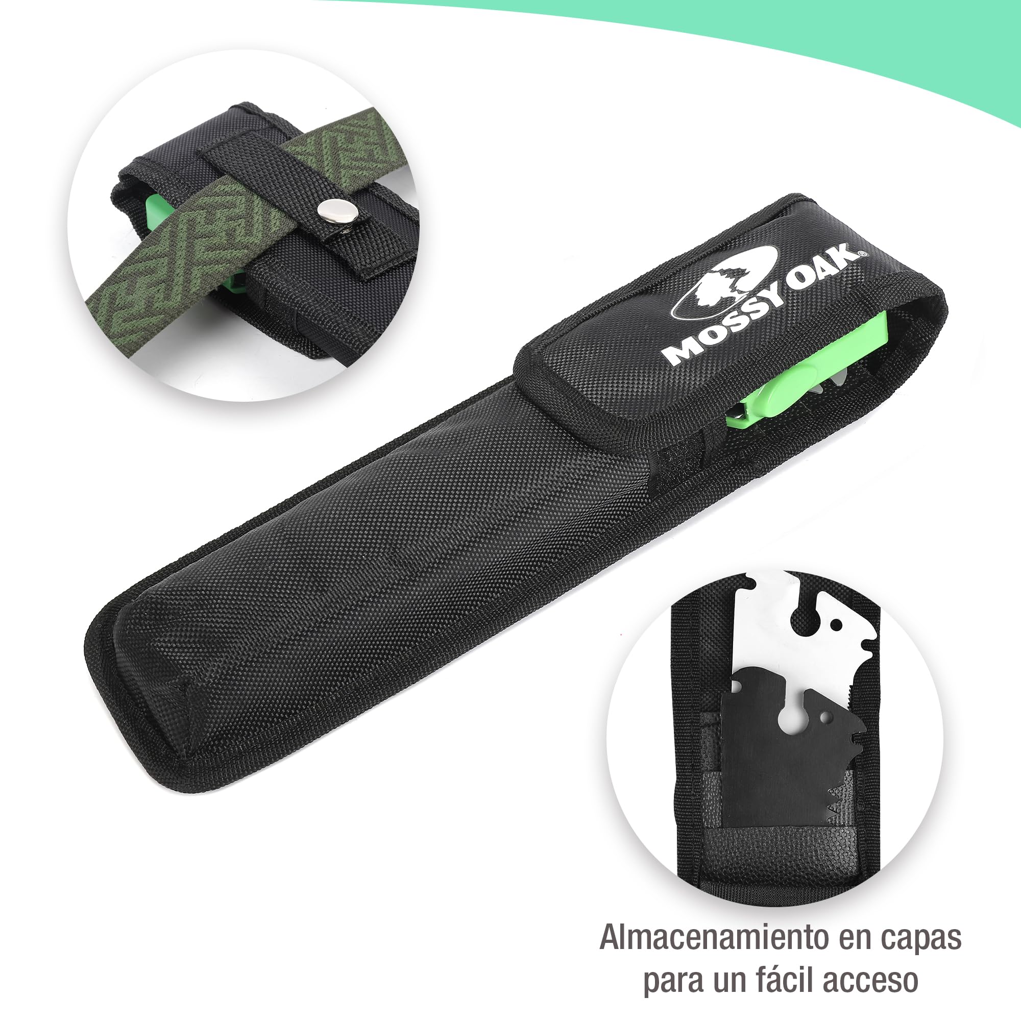 Mossy Oak Sierra de Podar 3 en 1, Sierra Plegable con Cuchillos de Madera, Métal y Plástico, Serrucho Plegable con Bolsa de Organizador, para Poda, Jardinería, Madera, Tubos, Metal