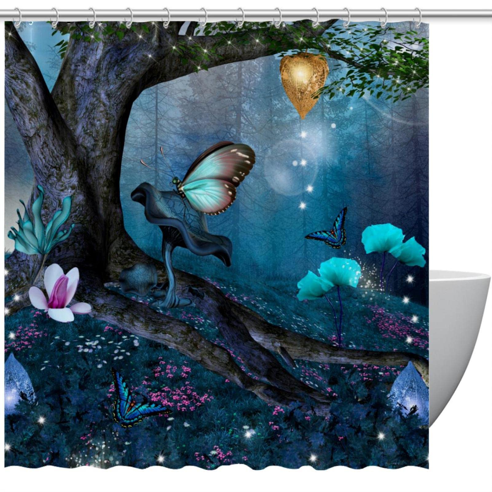 Rideau de douche bleu grand format 152 x 183 cm avec anneaux inclus