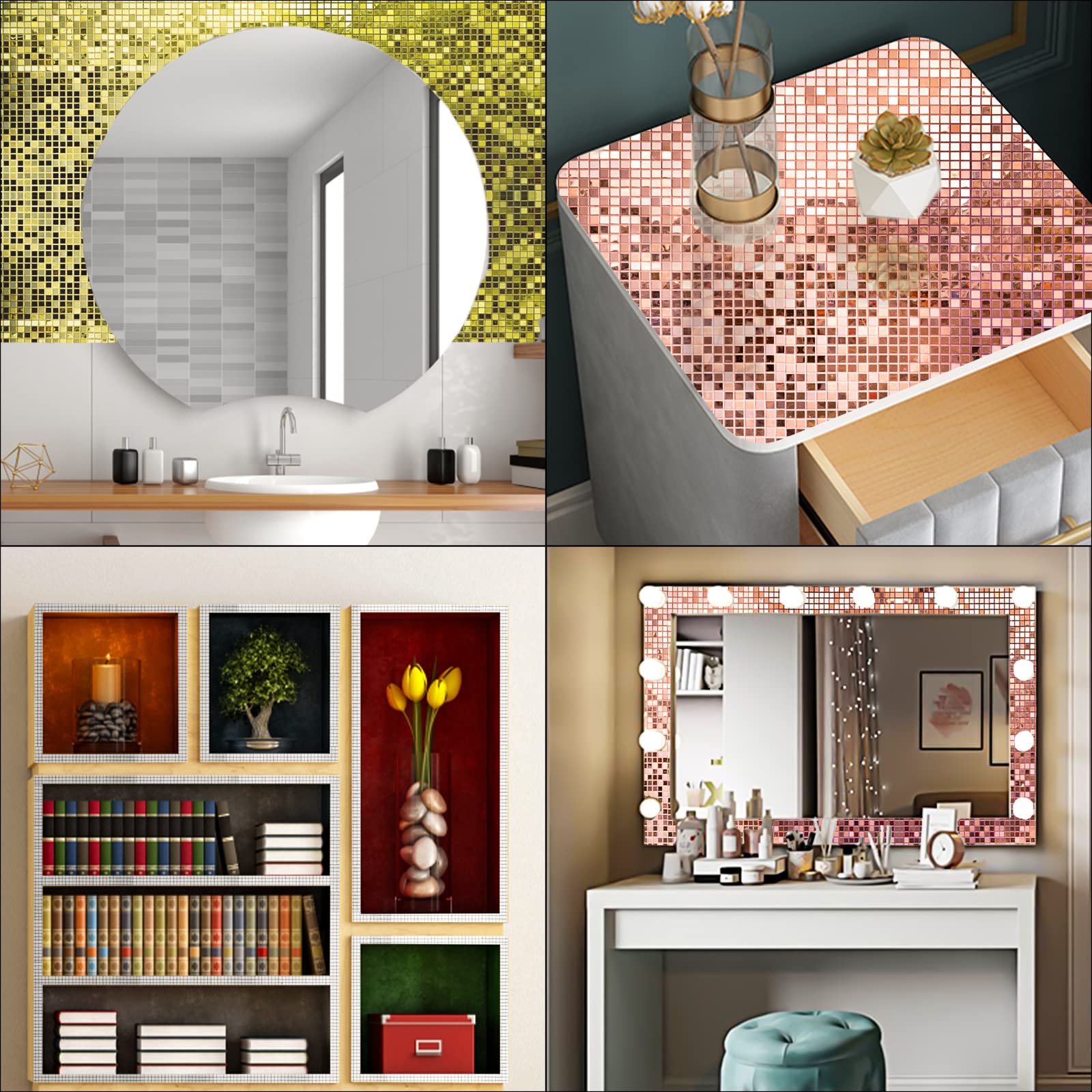 Piastrelle Mosaico Specchio Autoadesive - 3200 Pezzi, 5x5 Mm, Oro, Per DIY E Decorazioni - Foto 8