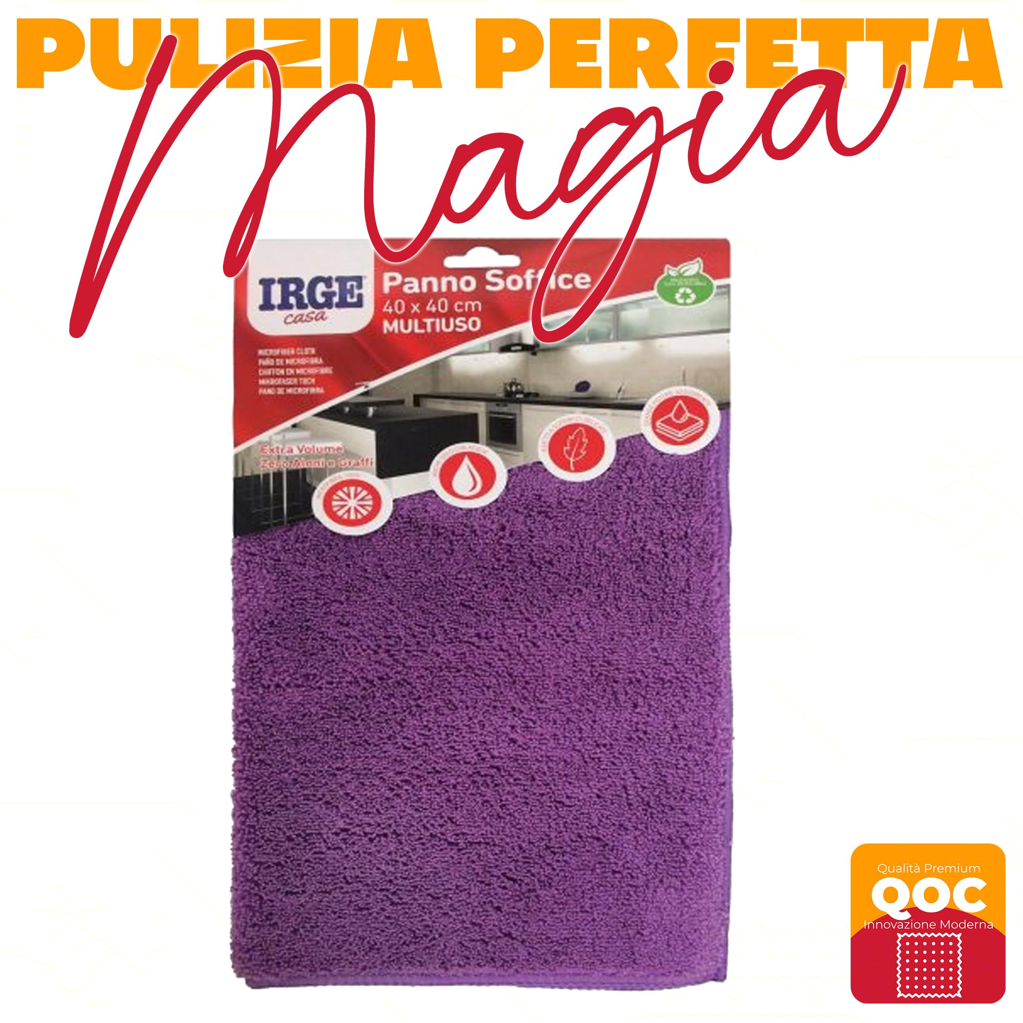 Sicignano – Tissu doux multi-usages en microfibre, extra volume, ultra absorbant, zéro halos – pour surfaces délicates et sols, lavable et réutilisable, couleurs assorties (2, 40 x 40 cm)